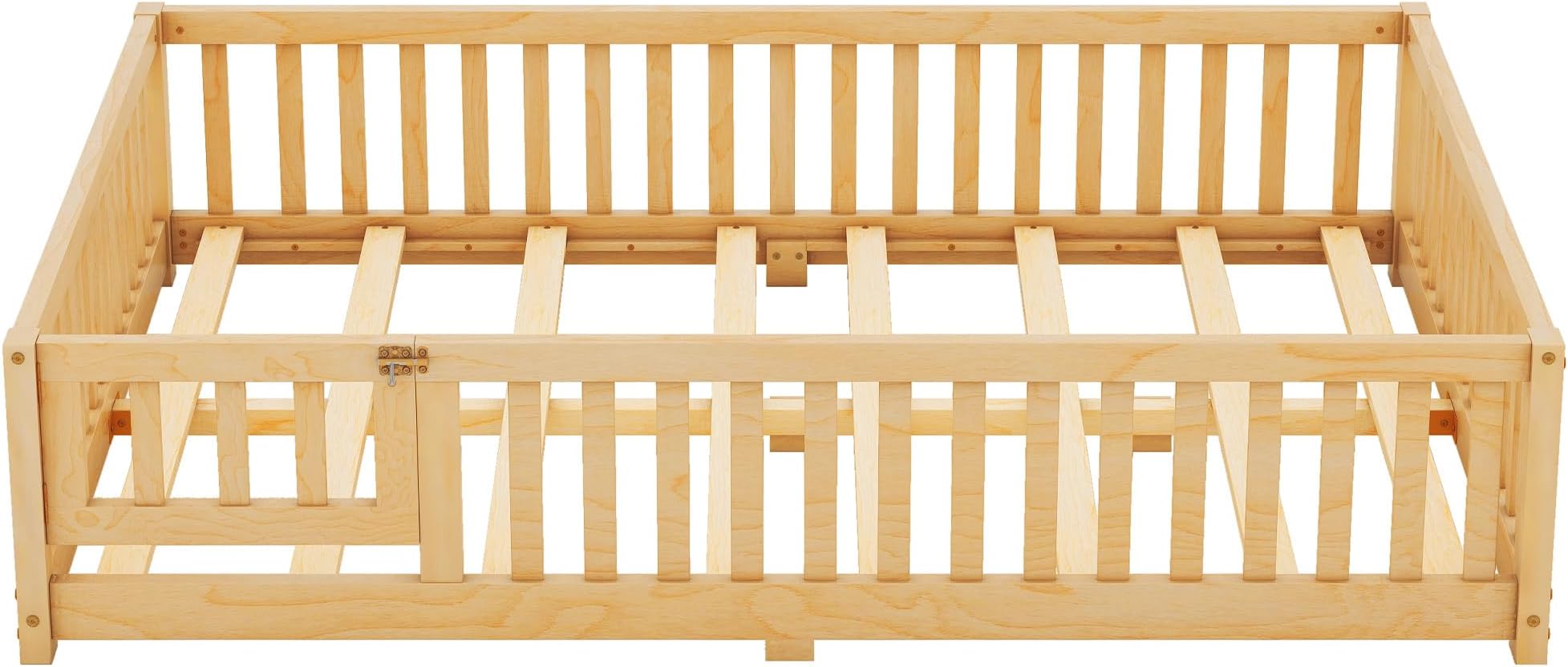 Bellemave Full Size Montessori Bed with Fence and Slats