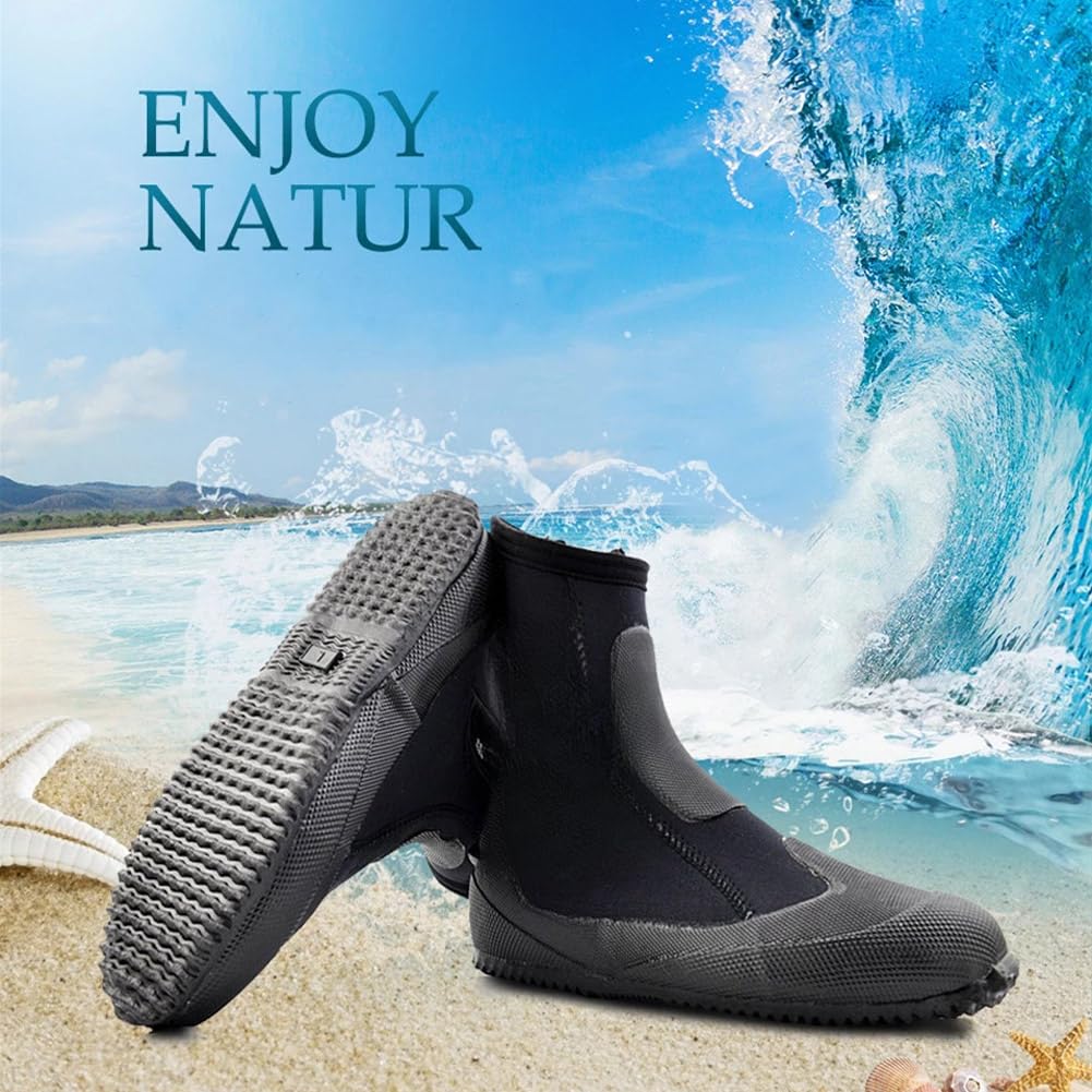 Botas de buceo gruesas de neopreno de 5 mm, calcetines de neopreno con suela de goma para esnórquel, pesca, buceo, antideslizante, soporte de tobillo alto