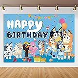 Bluey Dog Backdrop,Bluey Dog Themes Party Background Photo Booth Banner Large Fabric Artistic Birthday Party Supplies for Girls,Boys,Teens Birthday Party Decorations