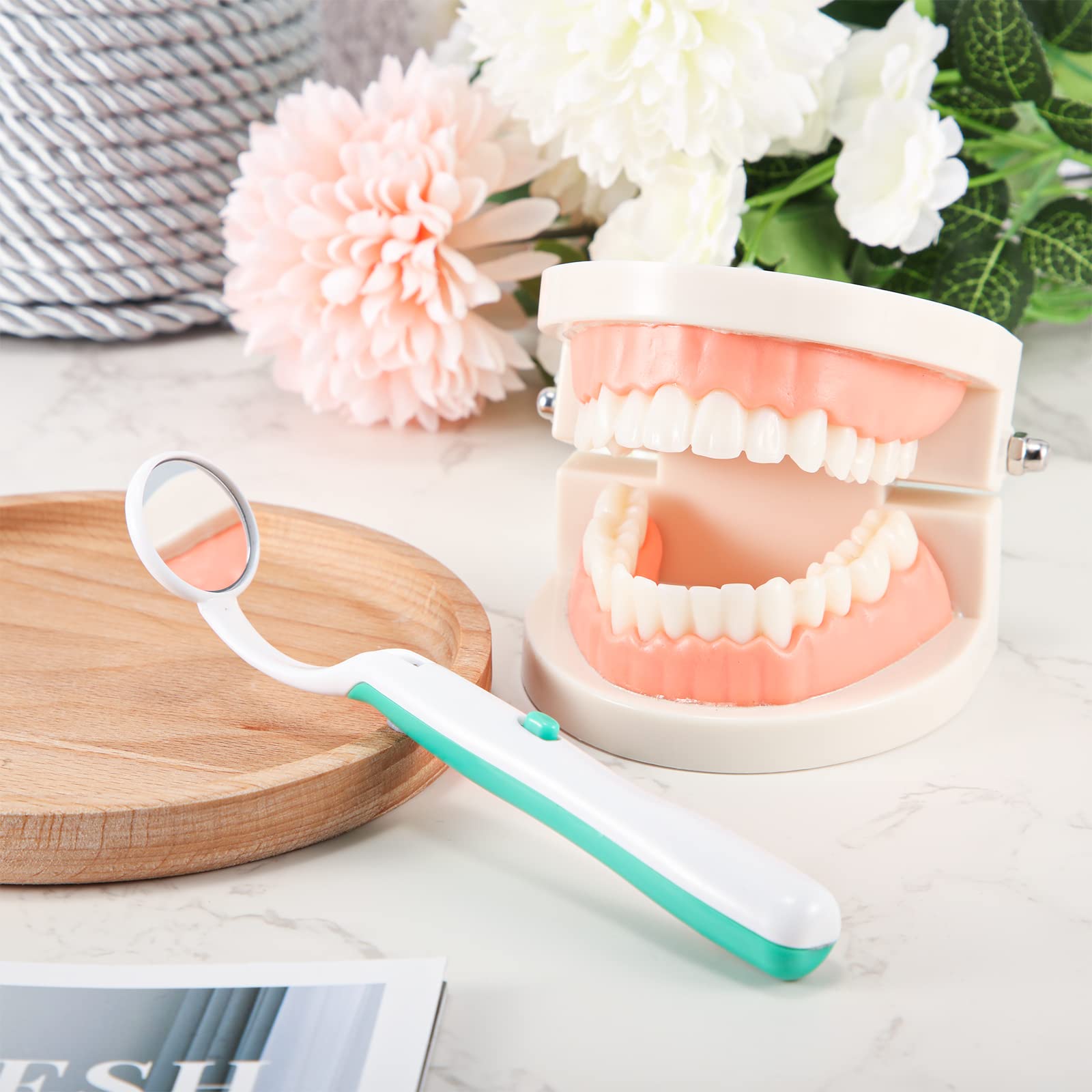 Nuanchu Miroir Dentaire avec Lumière Miroir Dentaire Miroir Buccal Miroir d'Inspection Miroir Buccal pour Soins Dentaires, Vert