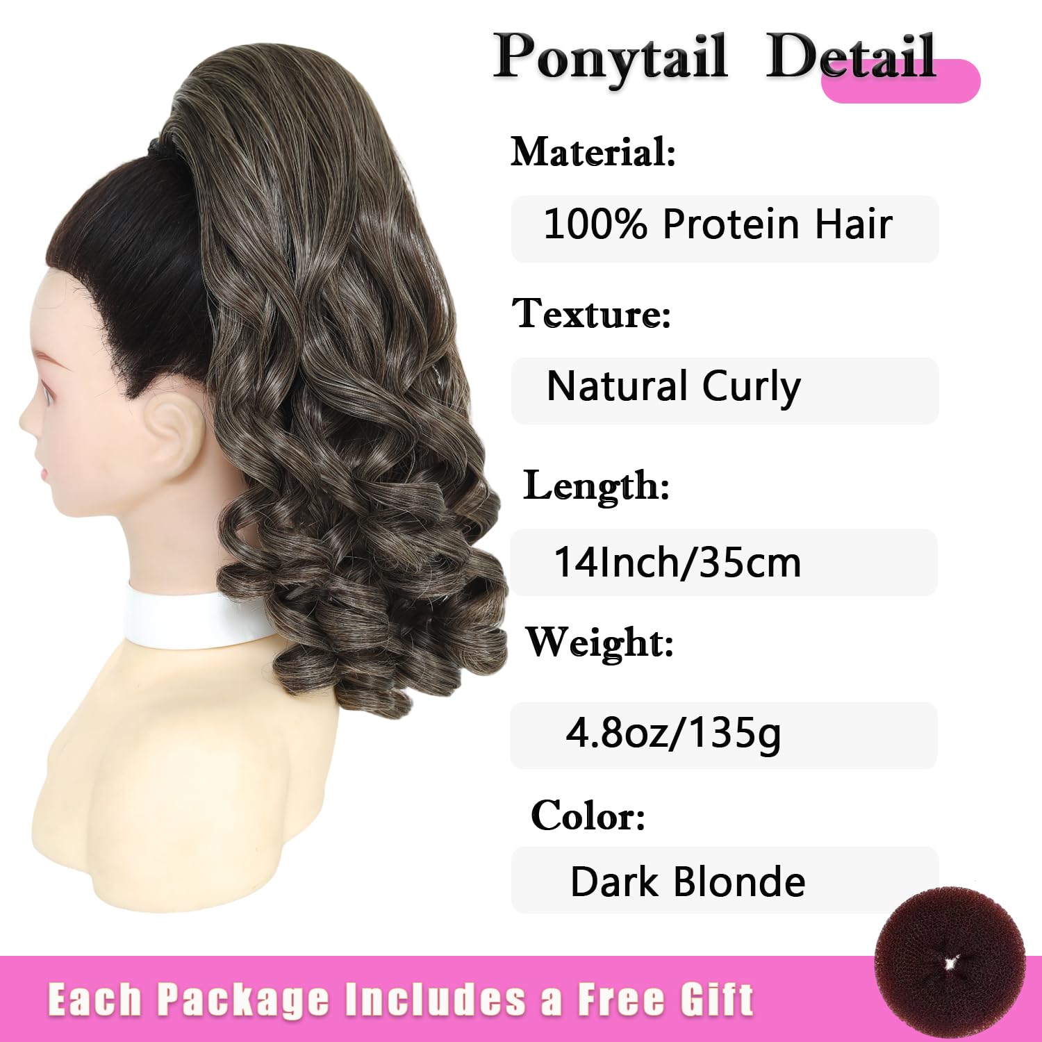 Curly Cheerleader Hairpiece Ponytail,14" Cheer Ponytail Extension for Cheerleader Competition and Dance,Cheer Hair Piece(14 Inch,Dark Blonde)