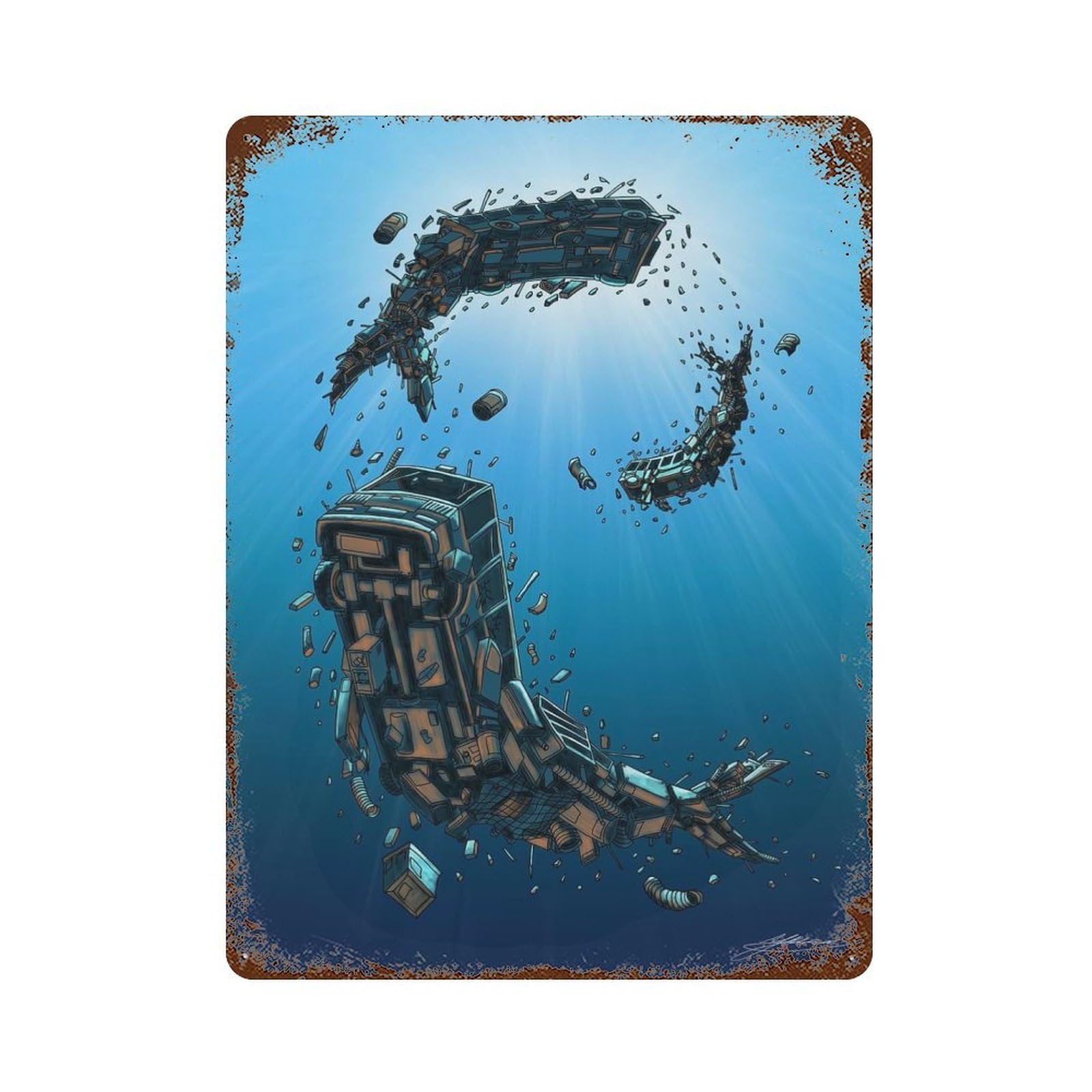 Garage Style Whale Bus Rust Effect Tin Sign 15.7"x11.8", Farmhouse Wall Decor for Bar And Workshop