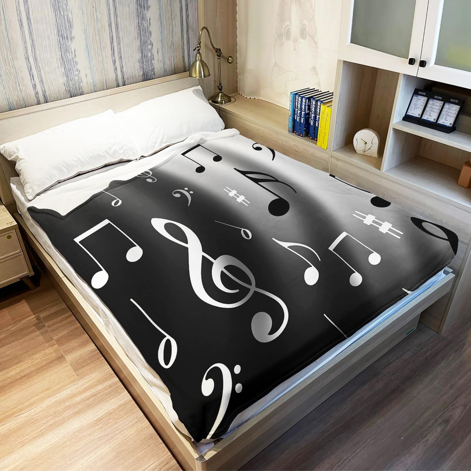 YISUMEI Blanket 150 x 200 cm Cuddly Blankets Soft Flannel Soft Fleece Blanket Bed Throw Graphics Music Notes - Image 4