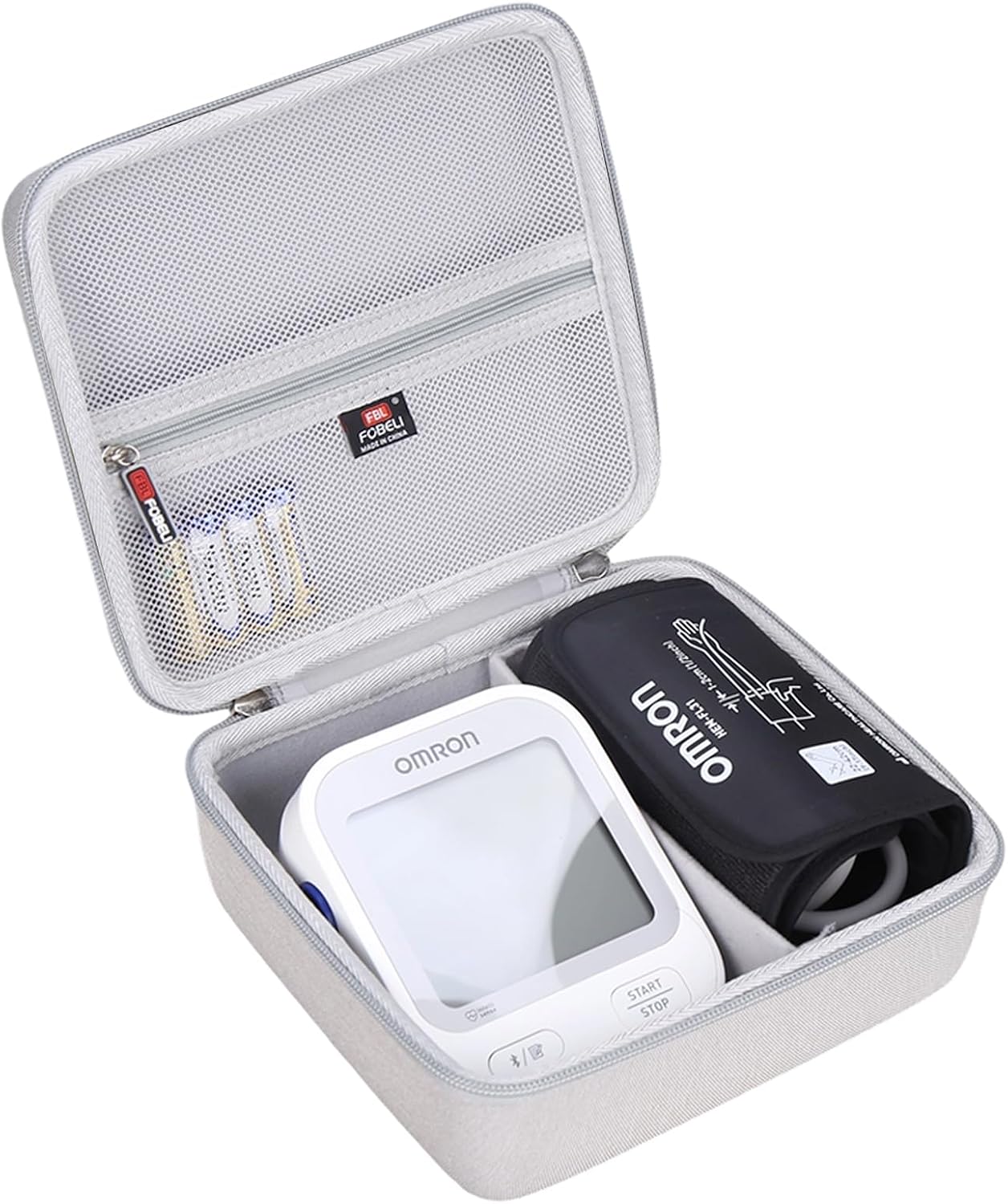 FBLFOBELI Hard Case for OMRON Bronze BP5150/for OMRON Silver BP5255 Blood Pressure Monitor with Upper Arm Cuff, Mesh Pocket for Other Small Accessories
