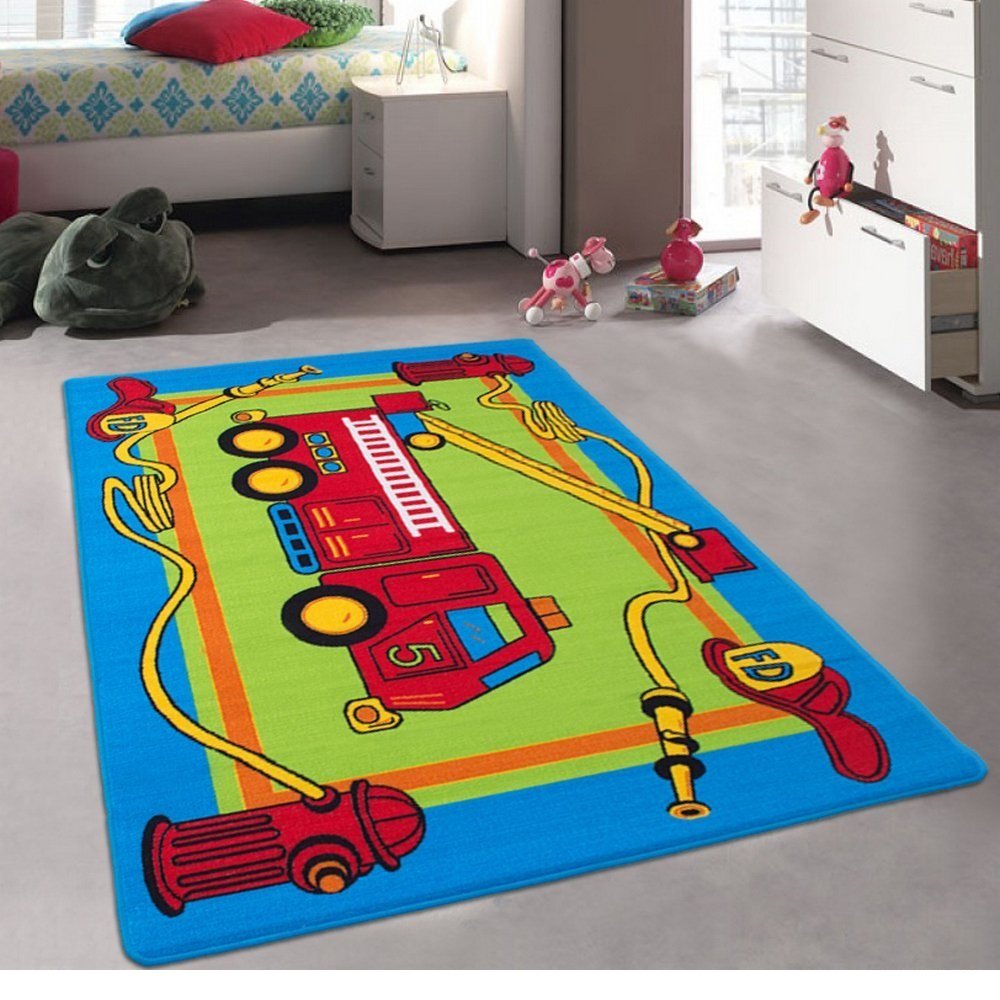 CR’s Kids/Baby Room/Daycare/Classroom/Playroom Area Rug Fire Station Fire Engine Truck Educational Fun Non-Slip Gel Back Bright Colorful Vibrant Colors (5 Feet x 7 Feet)