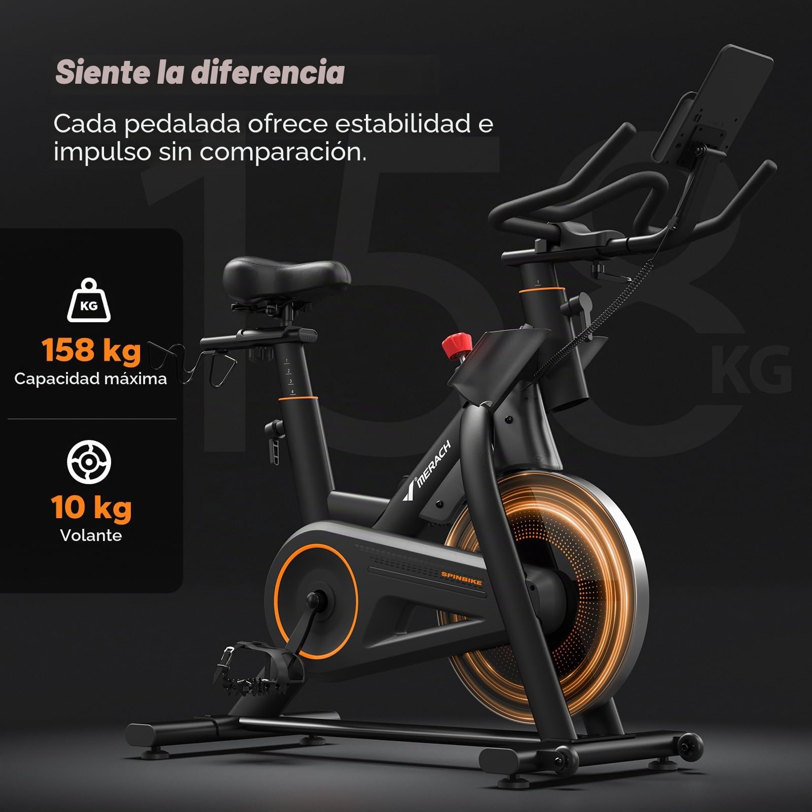 MERACH Bicicleta estática con resistencia magnética, silenciosa, con cojín de asiento cómodo mejorado, bicicleta de interior con soporte para tableta, aplicación propia, hasta 158 kg