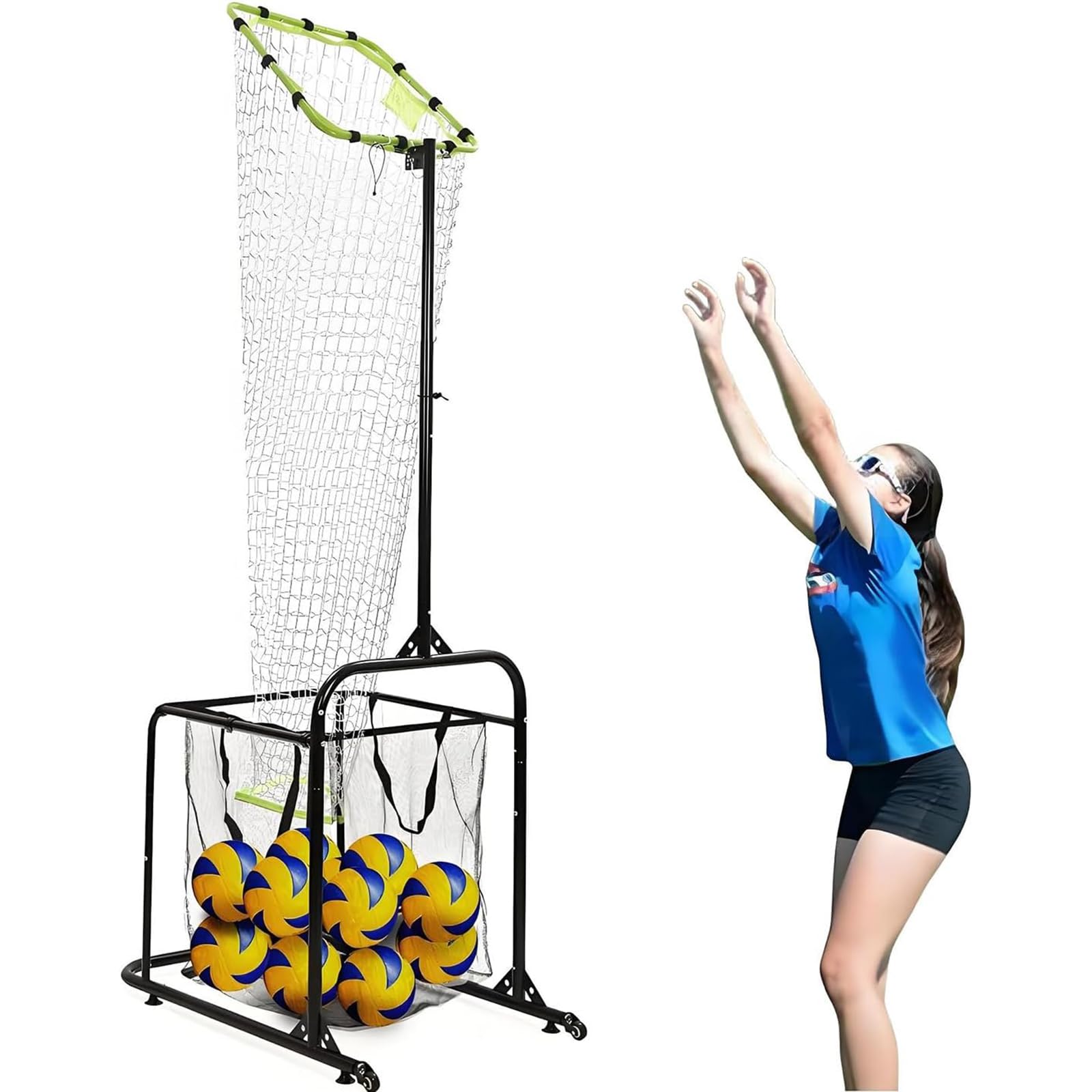 Volleyball-Übungsnetzstation,Leichter Volleyball-Trainer Mit Rädern Und Auffangtasche,verstellbare2 Reifengrößen Und 5Höhen/Winkel,Verbesserung Der Sprungkraft Und Sprungkraftübungen,für Kinder