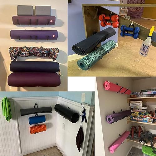 Miniatura 7 de Rodillo de espuma para esterilla de yoga y ganchos para toallero, estante de almacenamiento para colgar correa de yoga y bandas de resistencia en tu