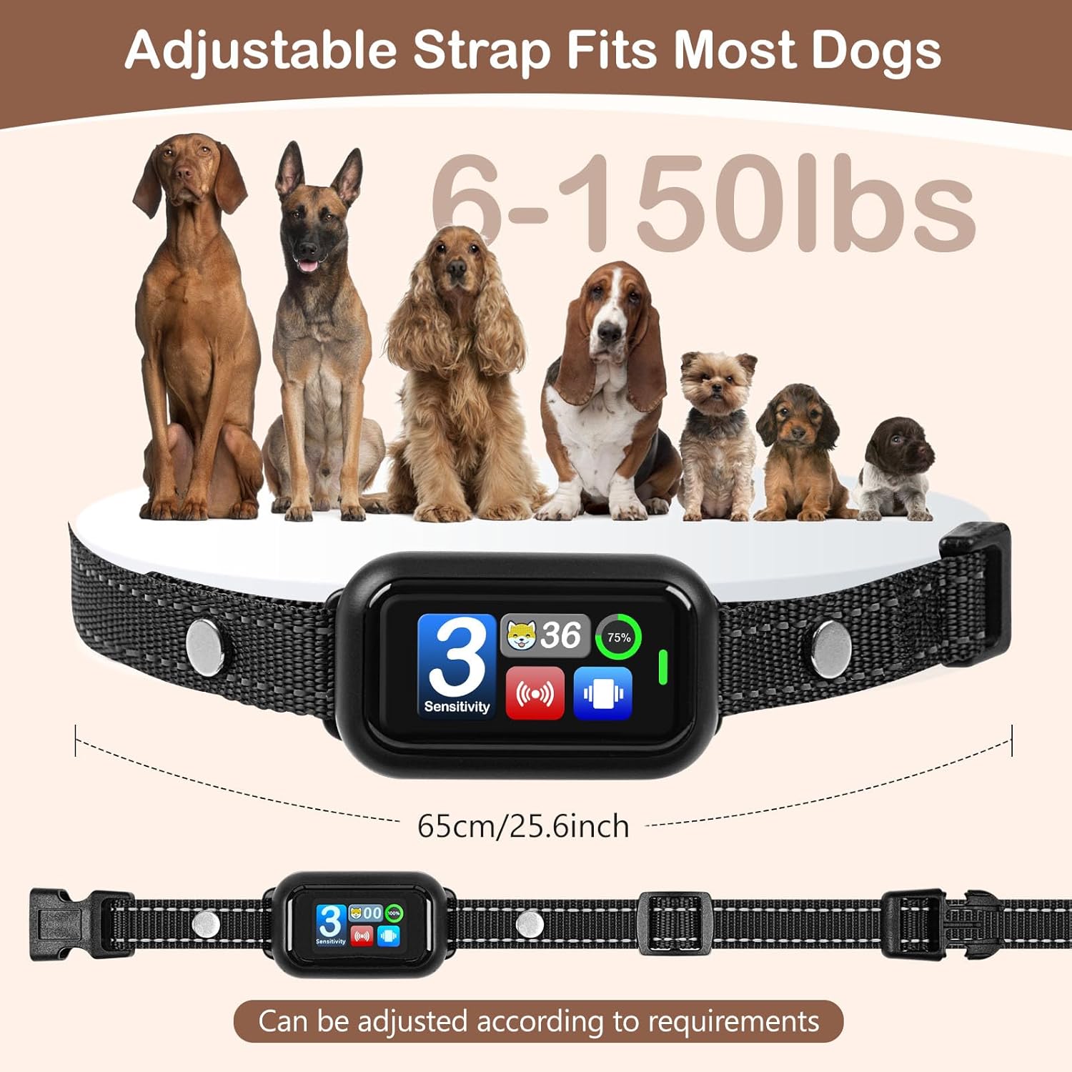 スマートドッグバークカラー 大型中型小型犬用 WIOR 充電式犬用トレーニングカラー 自動停止樹皮 吠え防止デバイス 5つの調節可能