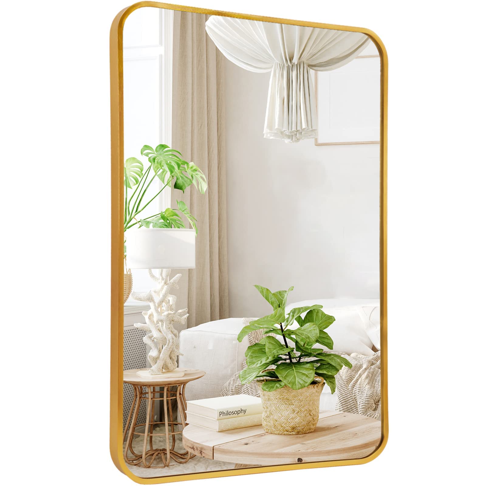 rozycher Gold Btahroom Mirror 20x30 Inch, Rectangle Mirror with Metal Frame, Gold Vanity Mirror