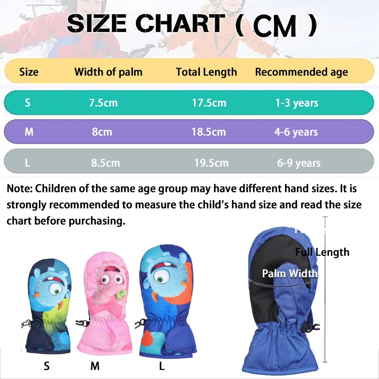 Fäustlinge Kinder Winter Handschuhe Skihandschuhe schneehandschuhe für 1-9 Jahre Mädchen Jungen Winterhandschuhe PU Palme Wasserdicht Winddichte Warm Fleece Skifahren Snowboard Reiten Laufen