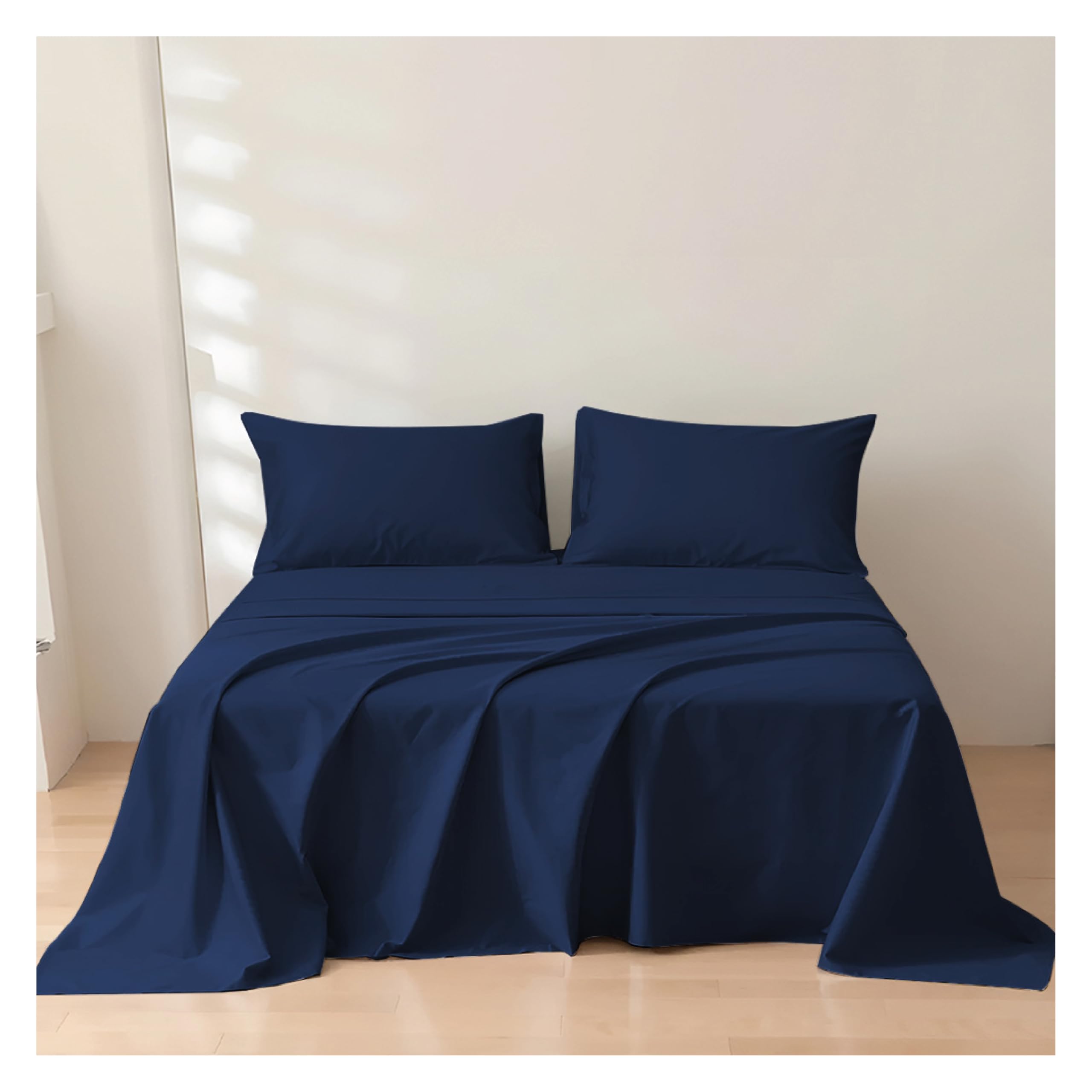 Rehan & Co Navy Blue Flat Sheet Single Flat Sheet Navy Blue 100% Egyptian Cotton 300 Thread Count Hotel Quality Bedding Plain Dyed Breathable Flat Bed Sheets (180 X 255Cm)