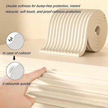 Foam Safety Strips, Multifunctional Edge and Corner Guard Coverage, Self-Adhesive Wall Padding, Furniture Garage Study Table Chairs Stair Bumper Guard Strip(Black,Length: 10M)