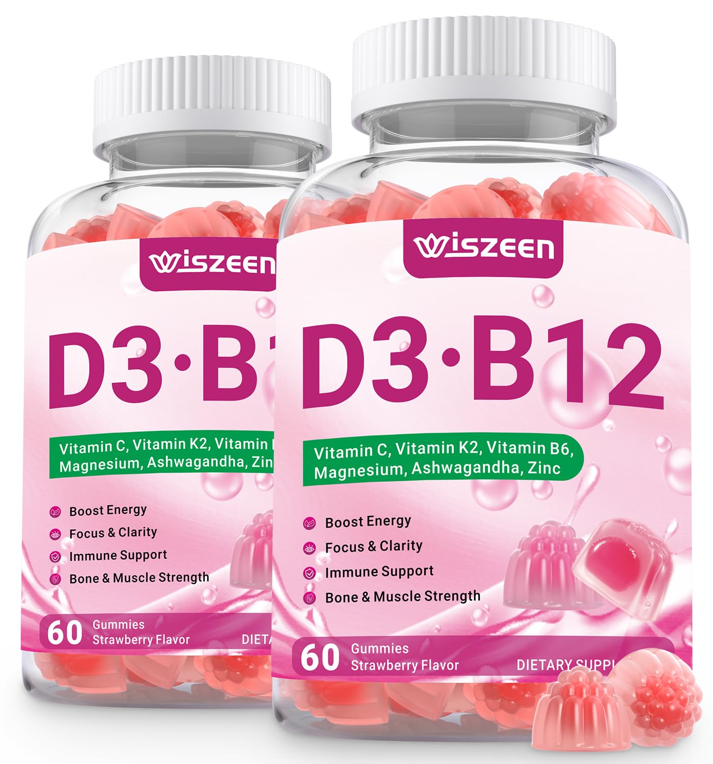 Vitamin D3 B12 Gummies, Vitamin D3 10000 IU & Methylated B12 500mcg 60 Count (Pack of 2)