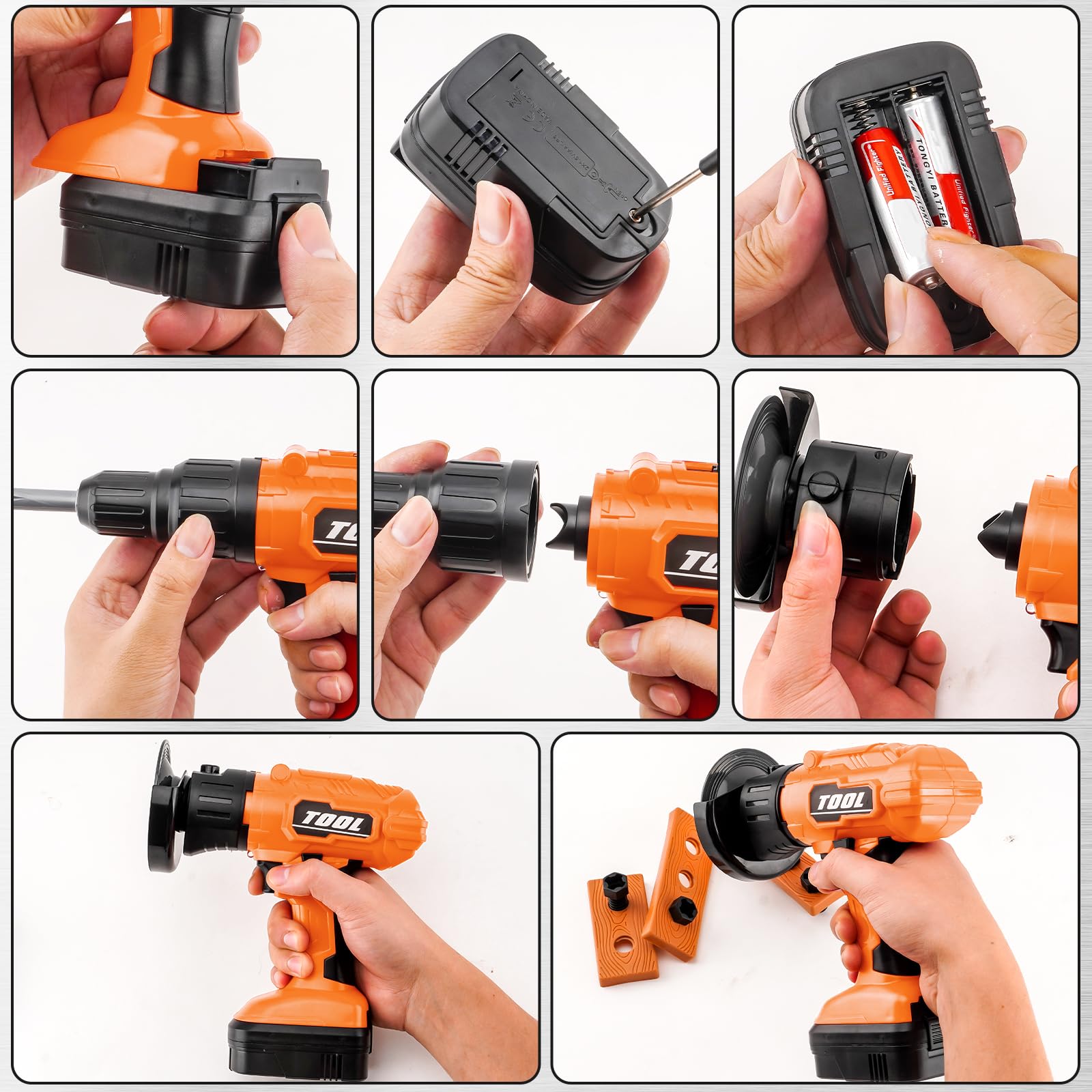 Toy Power Drill,Circular Cutting Drill Toy with Screw Set,Kids Play Drill Construction Toddler Tool Set with Realistic Light, Sound and Motion,Toy Tools for Kids Ages 3,4,5,6,7,8 Years Old?Orange?