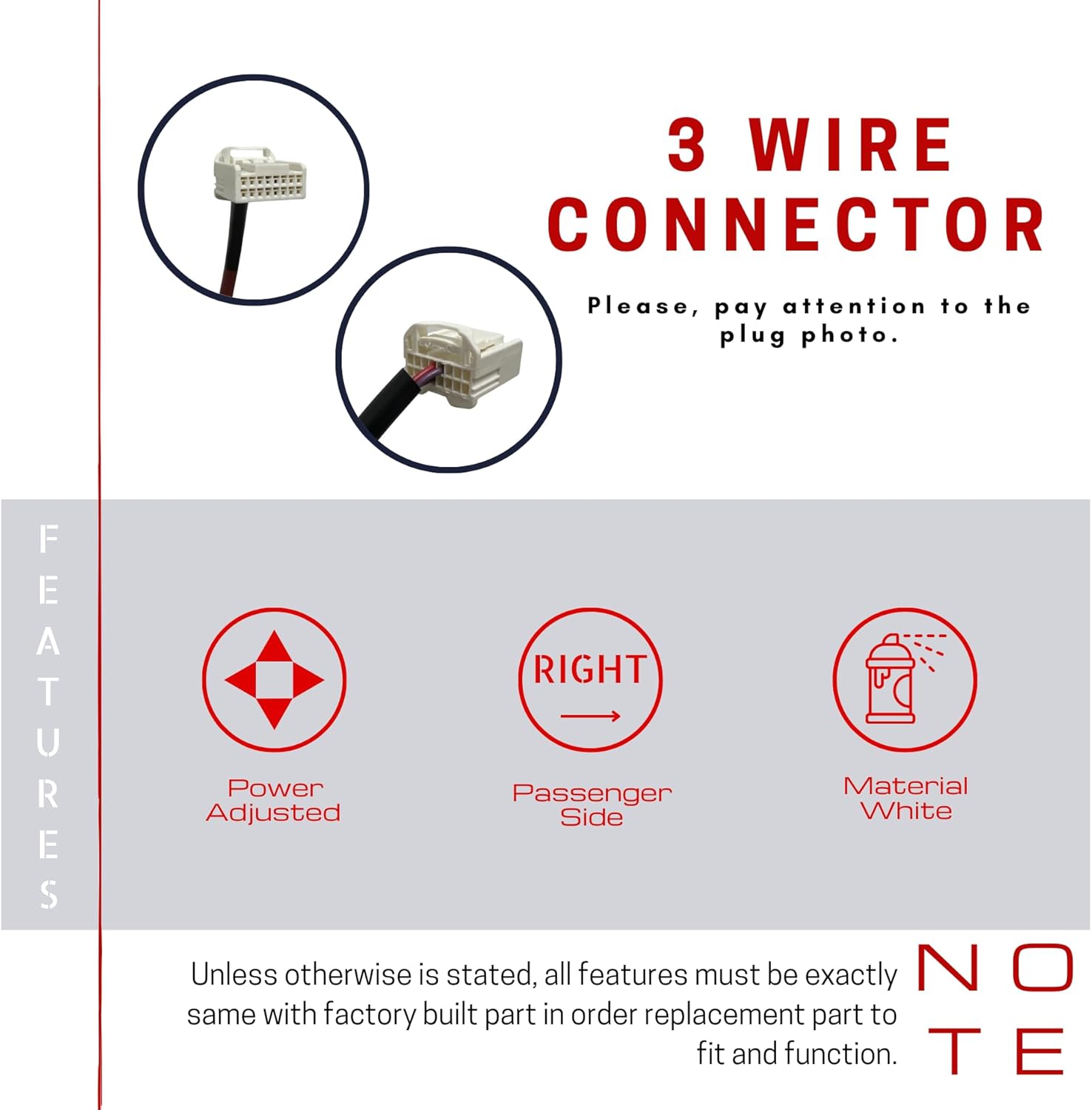 Spieg Passenger Side Mirror for 2014-2020 Nissan Rogue Power Adjustment Non-Heated Glass Manual Folding White 3 Pins Right NI1321267