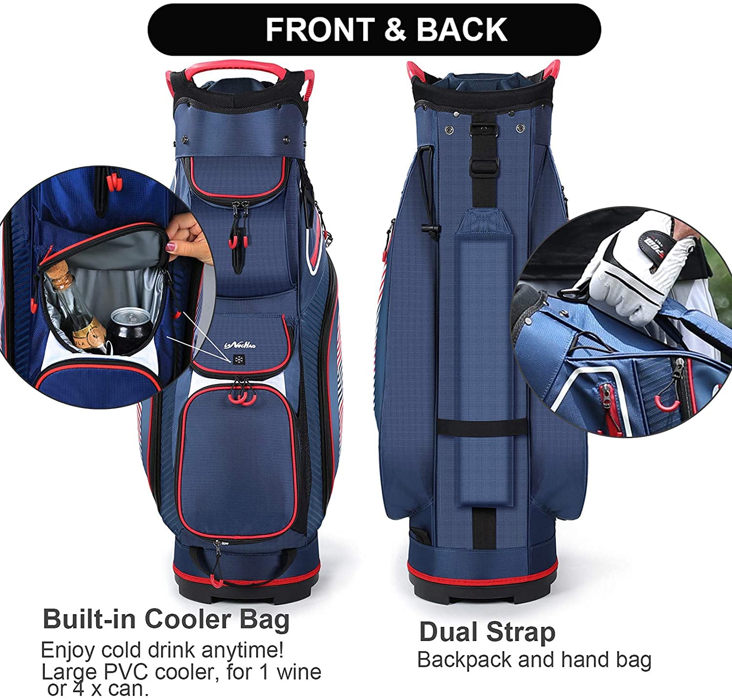 Cart Golf Bag 14 Way Divider Golf Push Cart Bag for Men Cart Bags