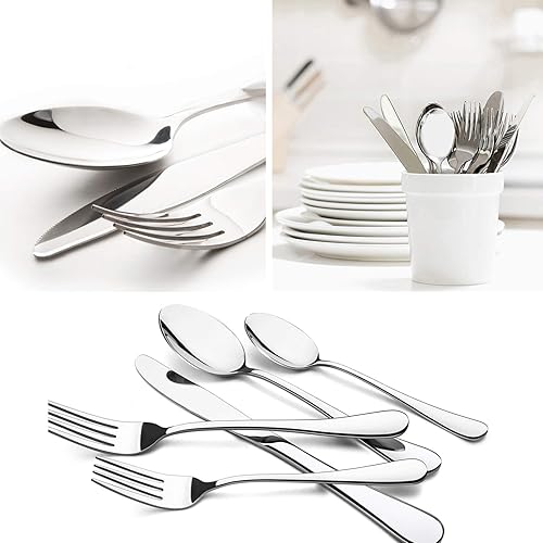 Miniatura 4 de HaWare Juego de cubiertos de 25 piezas con organizador de cubiertos, cubiertos de acero inoxidable con 4 cuchillos para carne, servicio de