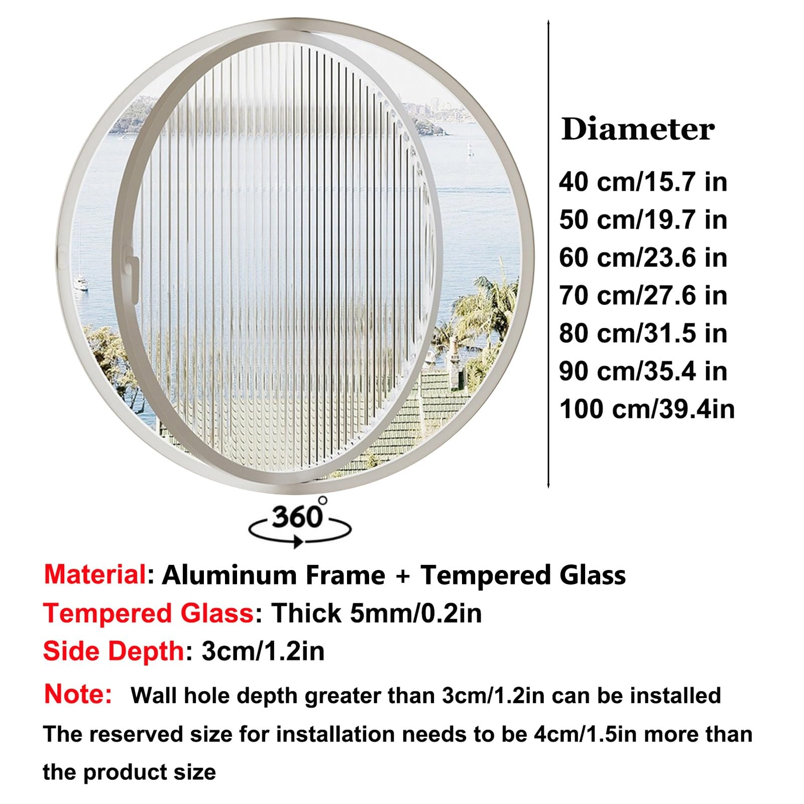 Finestra Girevole con ASSE Centrale Rotondo, finestre di Ventilazione girevoli a 360° con Maniglie, Finestra Artistica in Vetro scanalato con divisorio d'ingresso per soffitta (BIA