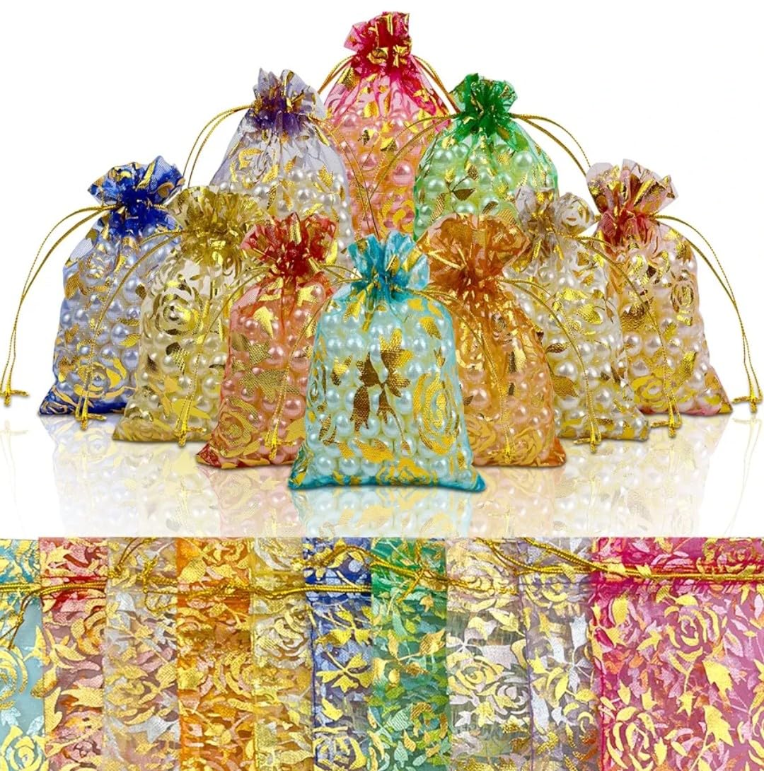 VRB Dec Tm 25Pcs Potli/Potli Bags For Return Gifting/Gifts,Small Gift Bags/Jute Potli Bags/Pouch For Gifting,Gift Bags, Diwali Return Gift, Women Handbag Shagun Pouch, Candy Bags (Color 9),Multicolor-image-44