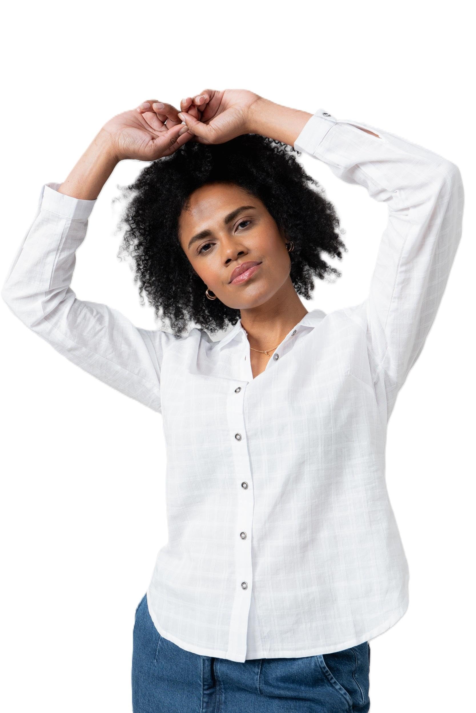 Lily & Me Patsy Cotton Check Shirt - White - Size 20