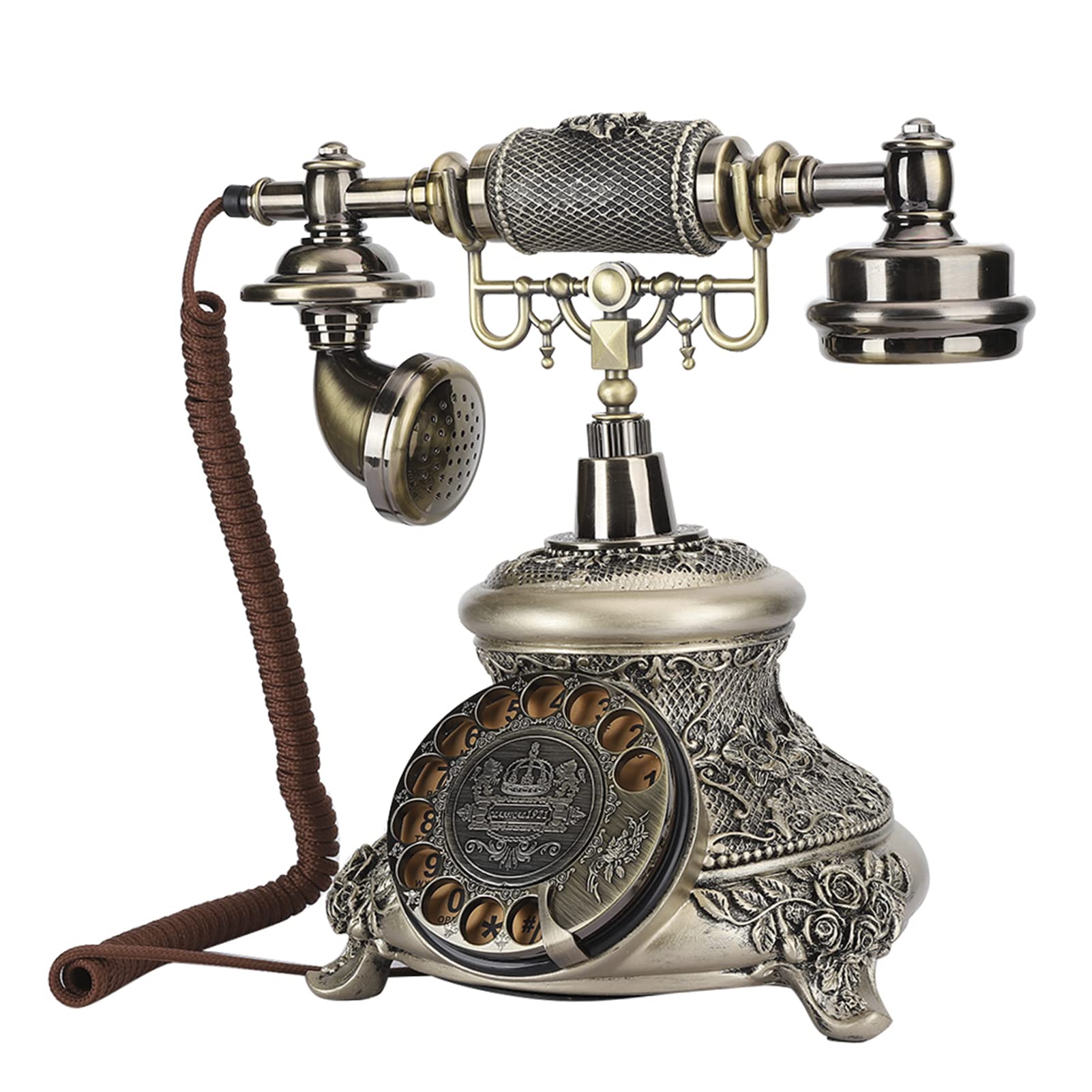Zunate Zabytkowy Telefon Stacjonarny z tarczą obrotową |Europejski Telefon w Stylu Retro z żywicy do Dekoracji Biurka, Ponownego Wybierania Typu Plug and Play