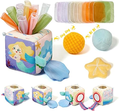 Miniatura 12 de Youuys Caja de Pañuelos de Juguete para Bebés de 6-12 Meses, Juguetes Sensoriales Montessori para Niño de 1 Año, Juguete Infantil con Pañuelos