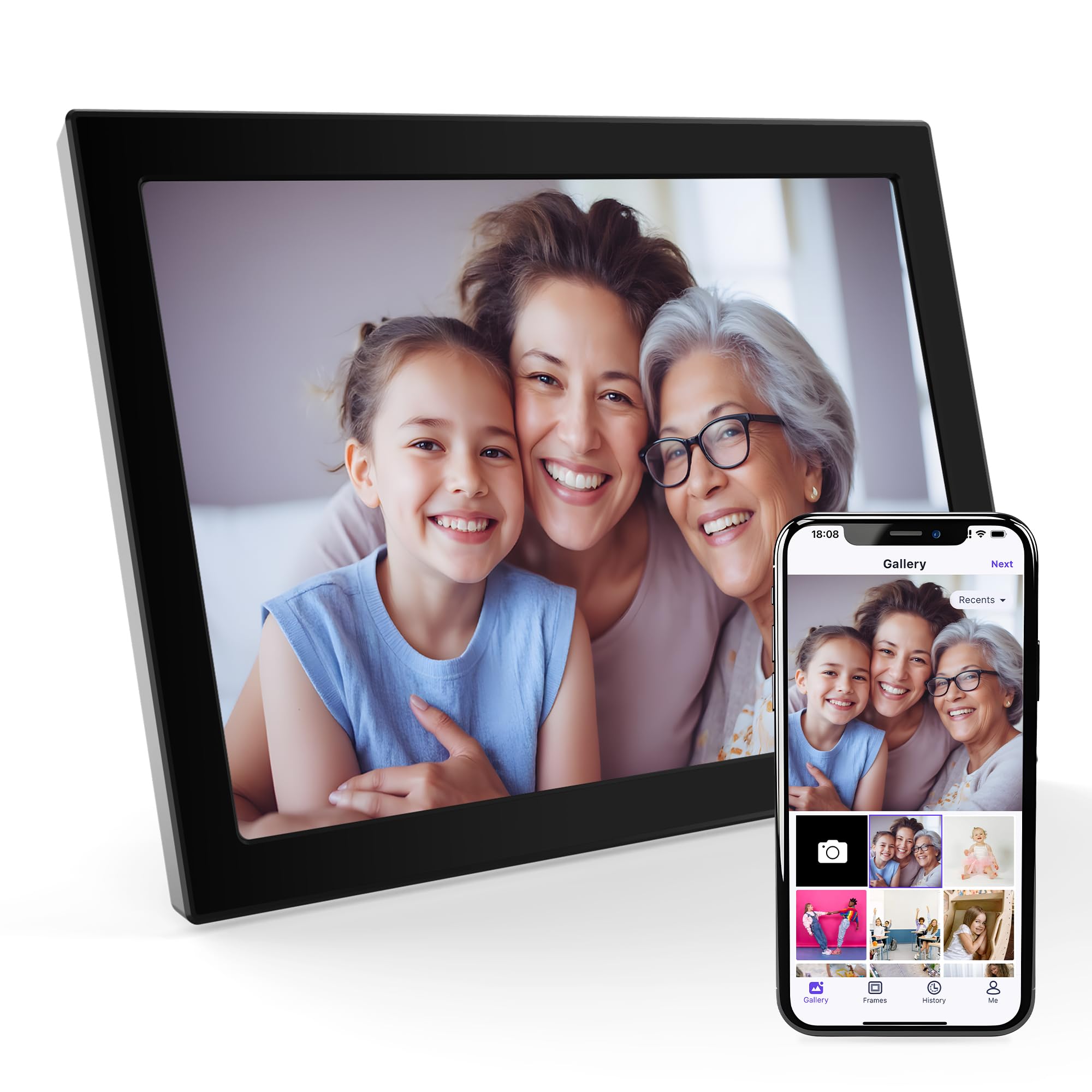 XORO Cornice digitale WiFi da 10,1 pollici, 1280 x 800 HD, display IPS Touch da 16 GB, rotazione automatica, condividi foto istantaneamente da qualsiasi luogo
