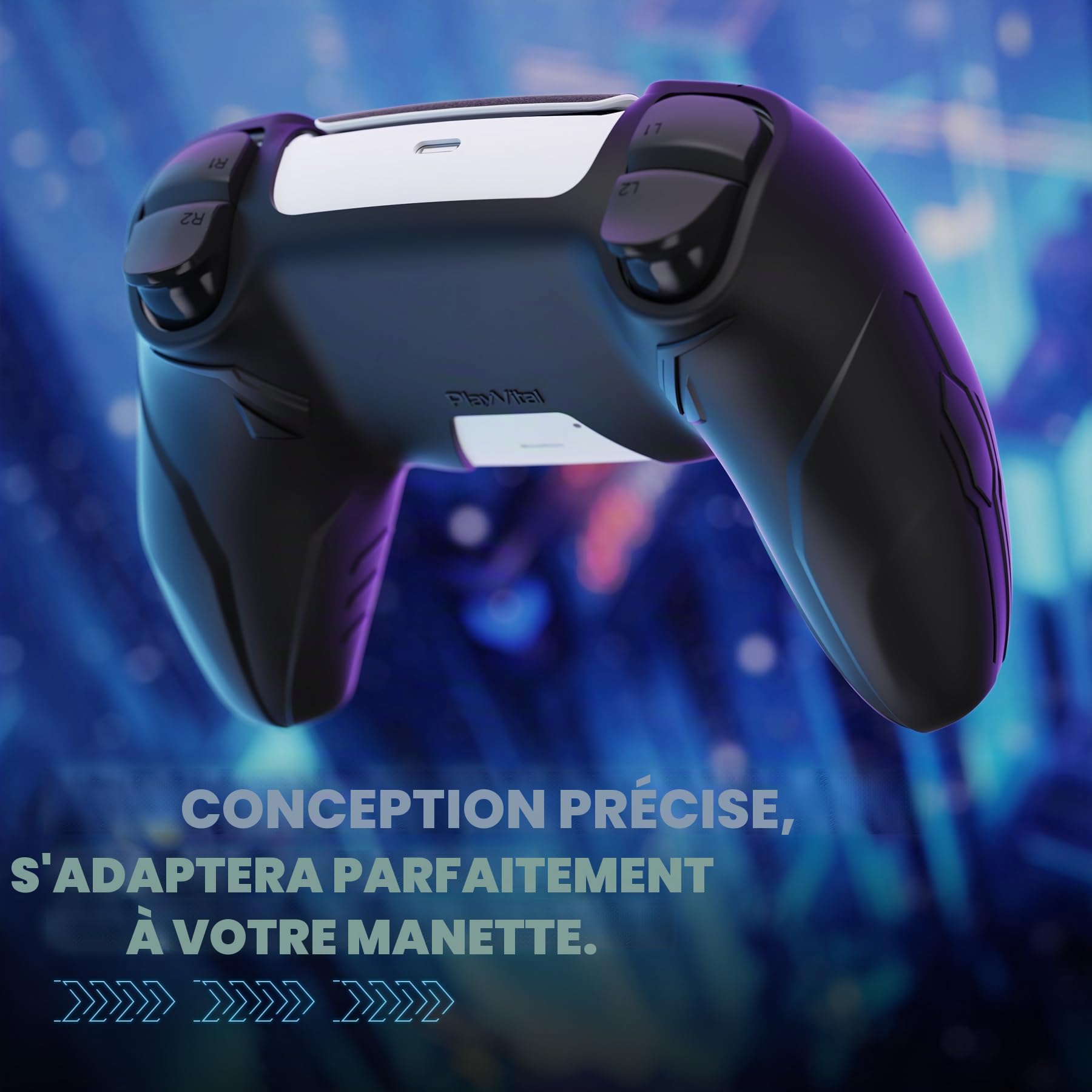 playvital pour ps5 Manette Coque Protection Accessoire avec Capuchon pour ps5 Controller Housse Silicone Cover Skin Compatible avec Station de Charge，Édition CyberMech 2 PCS-Noir