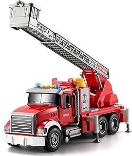 zhuofeng Fire Engine Toys, Truck Toy, Rescue Vehicle With Sound and Water Spray, Lift Rescue Ladder, 3 Year Old Boy Gifts, Toys for 3 Year Old Boys