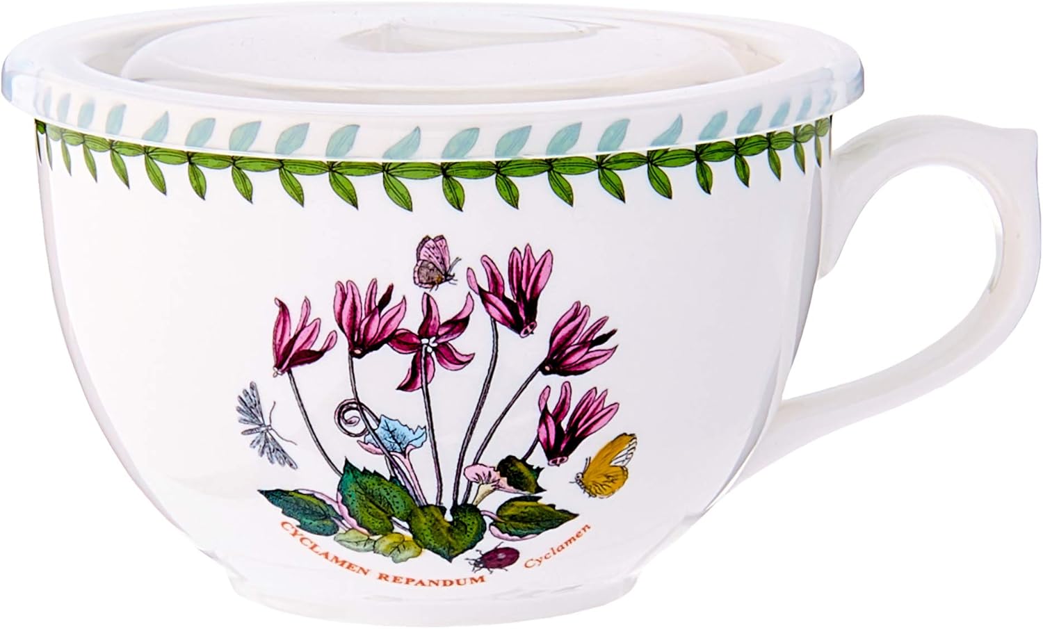 Portmeirion 612648 Botanic Garden Jumbo Cup with Lid, Cyclamen, 20 oz, White