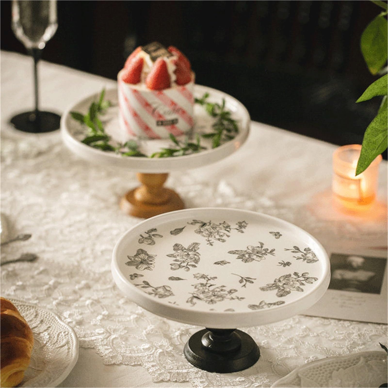 Wieża wystawowa ciast Wysoki stojak na ciasto, talerz do przechowywania, ceramiczny: ekspozycja i przechowywanie biżuterii w stylu vintage Stojak na ciasto