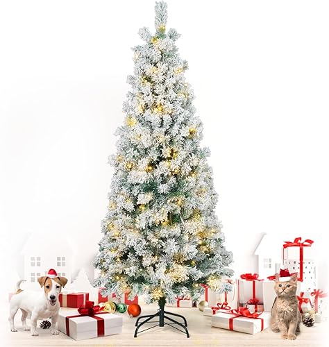 Miniatura 1 de Fencer Wire Árbol de Navidad artificial preiluminado de 4.5 pies con 398 puntas de ramas prearticuladas y soporte plegable, árbol de Navidad delgado