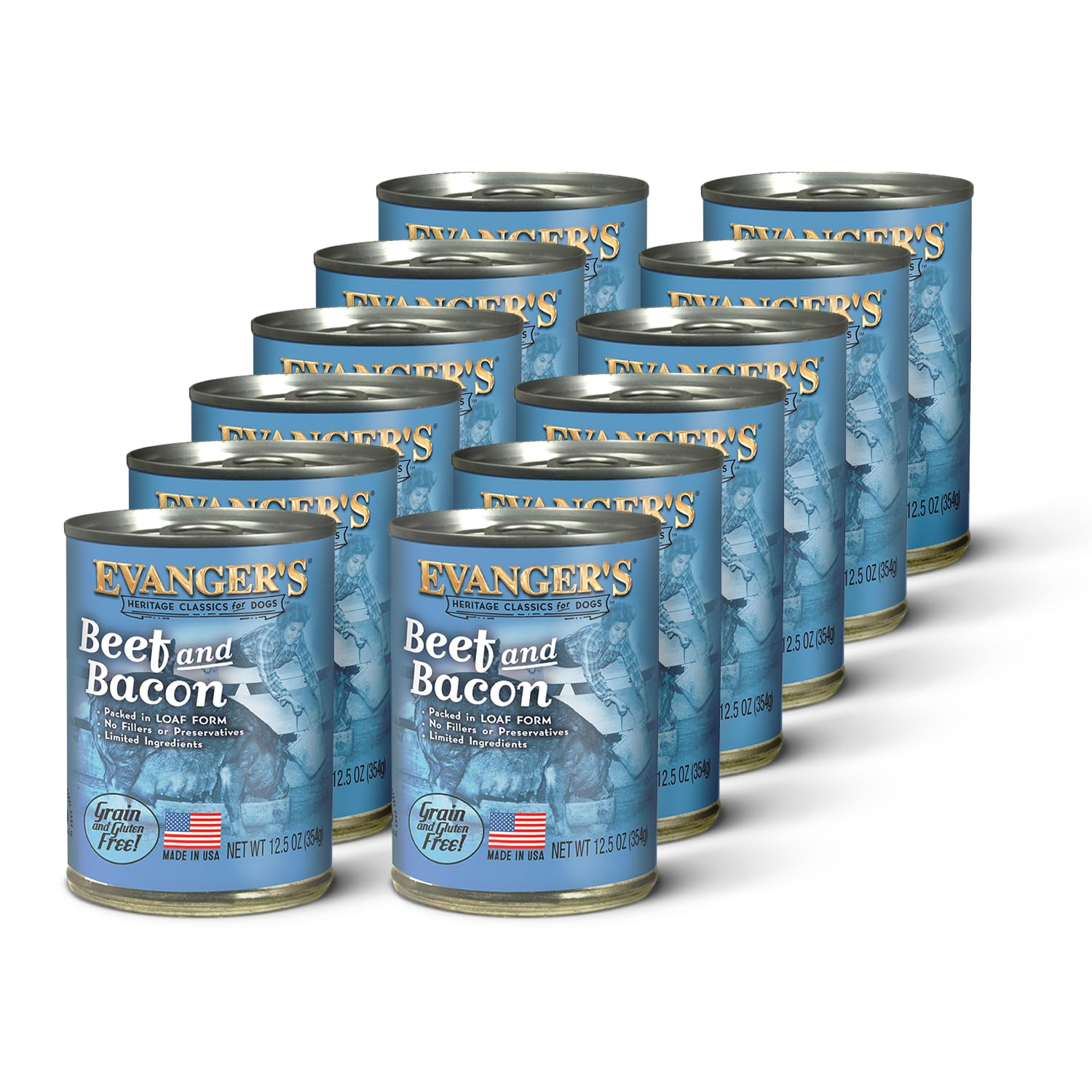 Evanger's Heritage Classics Beef & Bacon Dog Food – 12 Count, 12.5 oz Each – Grain & Gluten Free Loaf for Dogs – Limited Ingredient Recipe – Natural Protein-Rich Nutrition