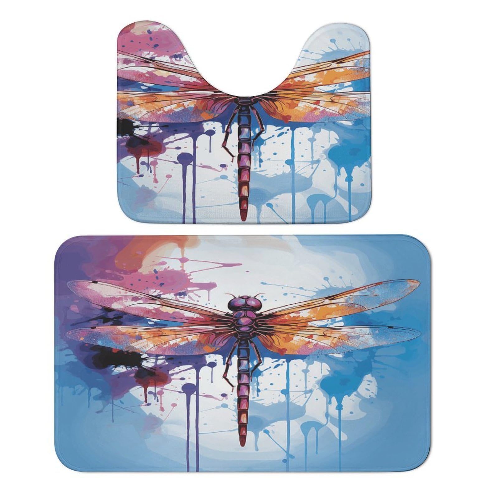 Tapis de sol libellule abstraite velours corail pour une salle de bain et chambre cocooning