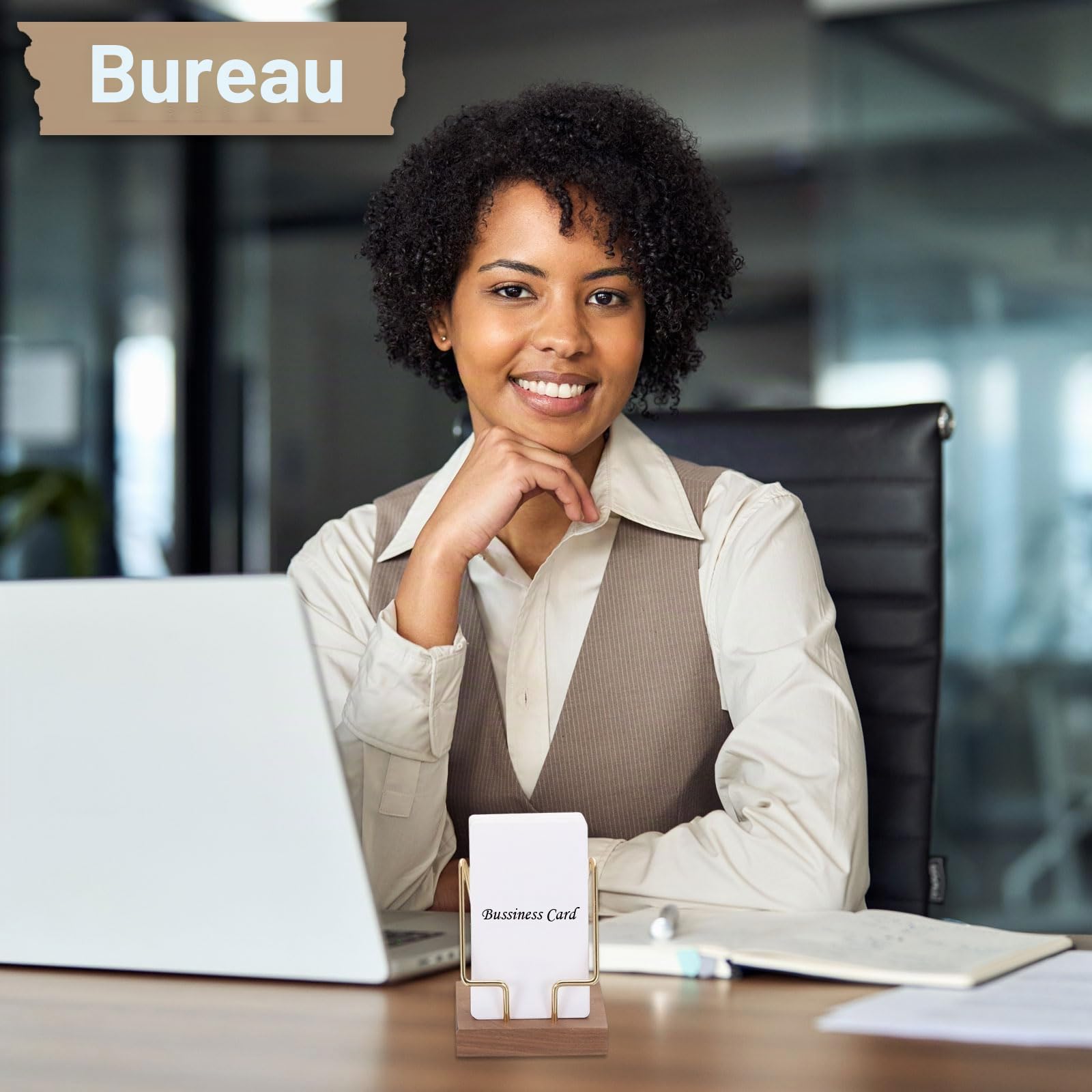 PATIKIL Porte-Cartes De Visite Vertical Pour Bureau, 2 Pcs Porte-Cartes De Visite En Bois Support De Présentation Pour Bureau Maison Exposition, Couleur Noisette, Doré
