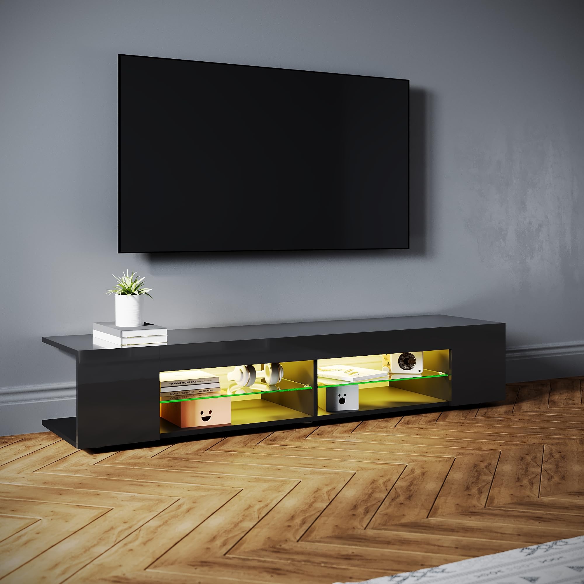 SONNI Mobile Porta TV Soggiorno 160x39x30cm, Mobiletto TV Nero, Mobile Sotto TV con illuminazione LED