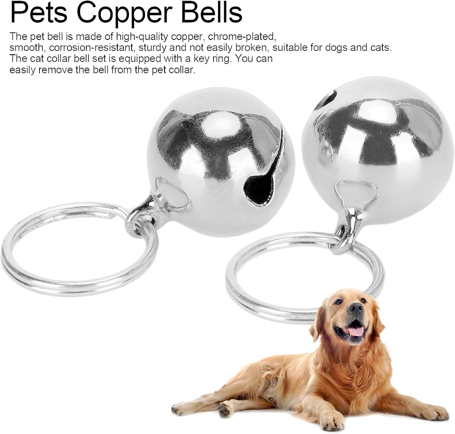 Campanelli Rotondi per Animali Domestici, robusti campanelli in Rame Resistenti alla corrosione cromati con Portachiavi per Esterno per Cani(Silver)