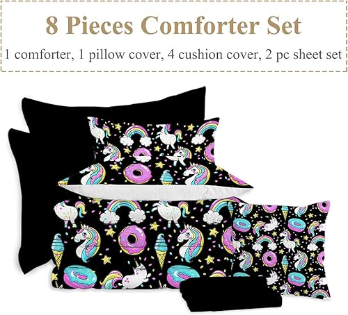 Miniatura 34 de Juego de cama individual de 8 piezas con edredón y sábanas en una bolsa para niños y niñas en una bolsa - Linda ropa de cama de animales de granja