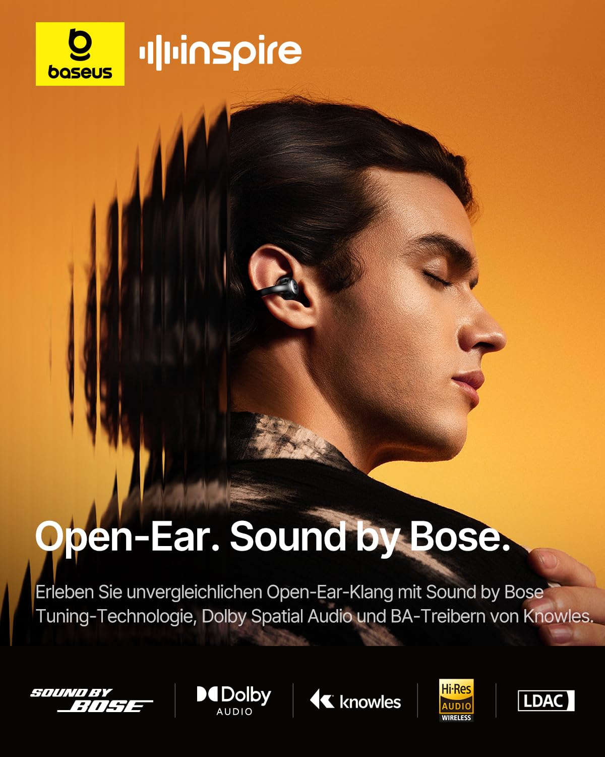Baseus Inspire XC1 Open-Ear Kopfhörer, Sound by Bose, Cloud-Komfort Open Earbuds | Cloud-Komfort, Dolby Audio, Hi-Res, Hybride 2-Wege-Treibereinheit, Knowles BA-Tweeter, 40H Spielzeit, IP66, KI-klare Anrufe