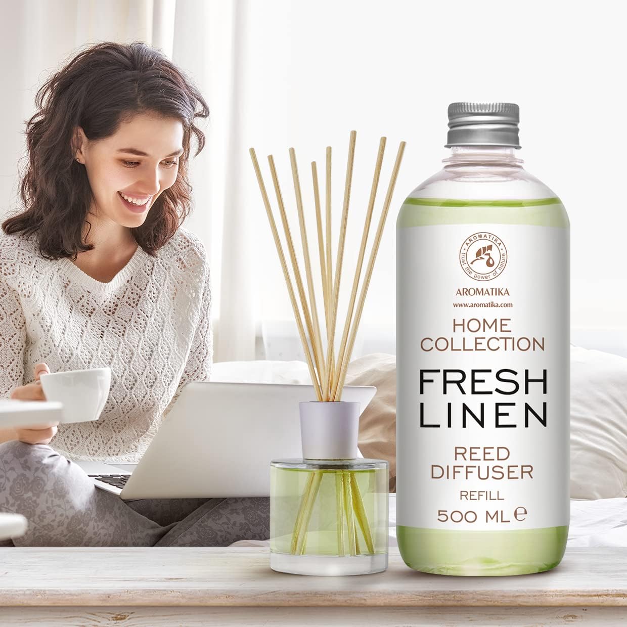 Reed Diffuser Refill Fresh Linen 17.0 Fl Oz (500ml) - Room Diffuser Refill - Home Fragrance - Scented Diffuser - Fresh Aroma - Room Fragrance - Fresh Linen Scent - Room Freshener