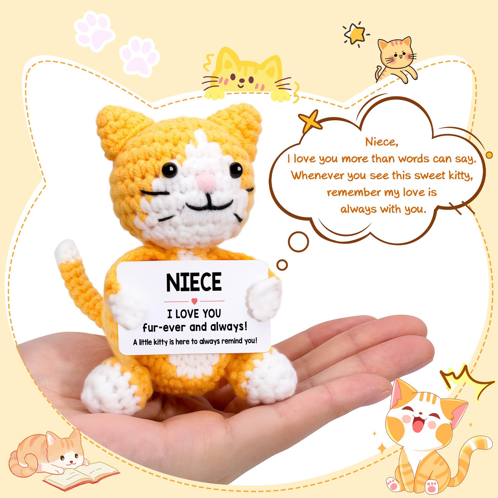 Funny Cat Mothers Day Niece Gifts from Auntie Aunt Uncle, Birthday Graduation Gifts for Niece Adult Kid Teen, Mini Cute Cool Stuff Things I Love You Presents, Small Emotional Positive Crochet Cat
