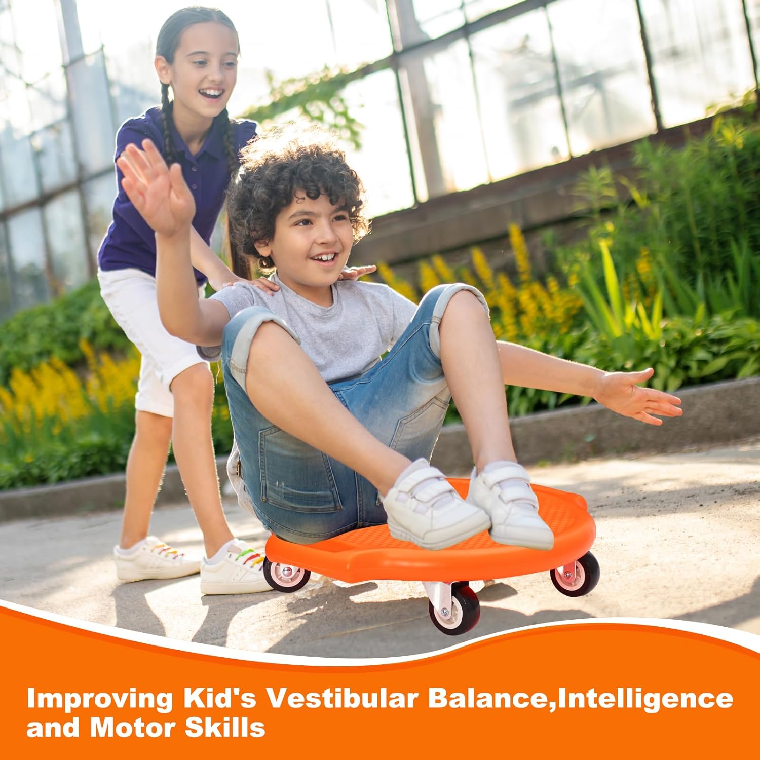 Sports Scooter Board with Handles Sitting Scooter Board with Universal Wheels Manual Sport Scooters Plastic Casters Floor Scooter Board for Gym Physical Education Equipment Indoor Outdoor