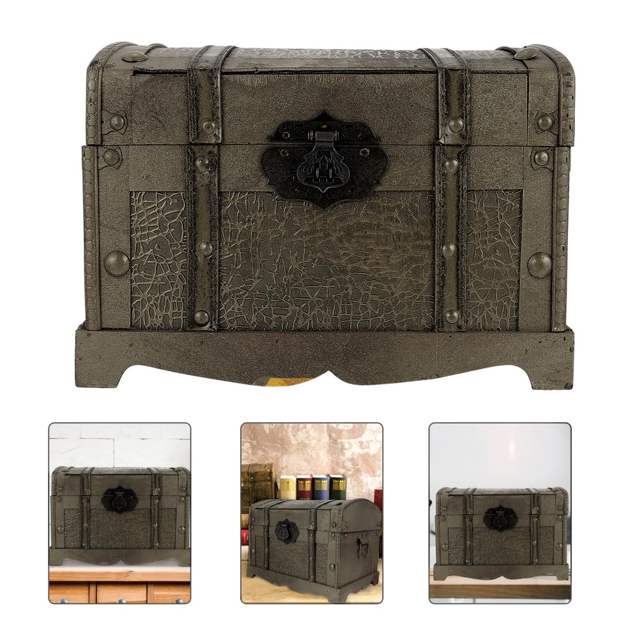 Baluue Piratenschatzkiste als Geschenk mit Schloss Aufbewahrungsbox Retro Dekorative Schatztruhe in Gold für Schmuck für Zuhause