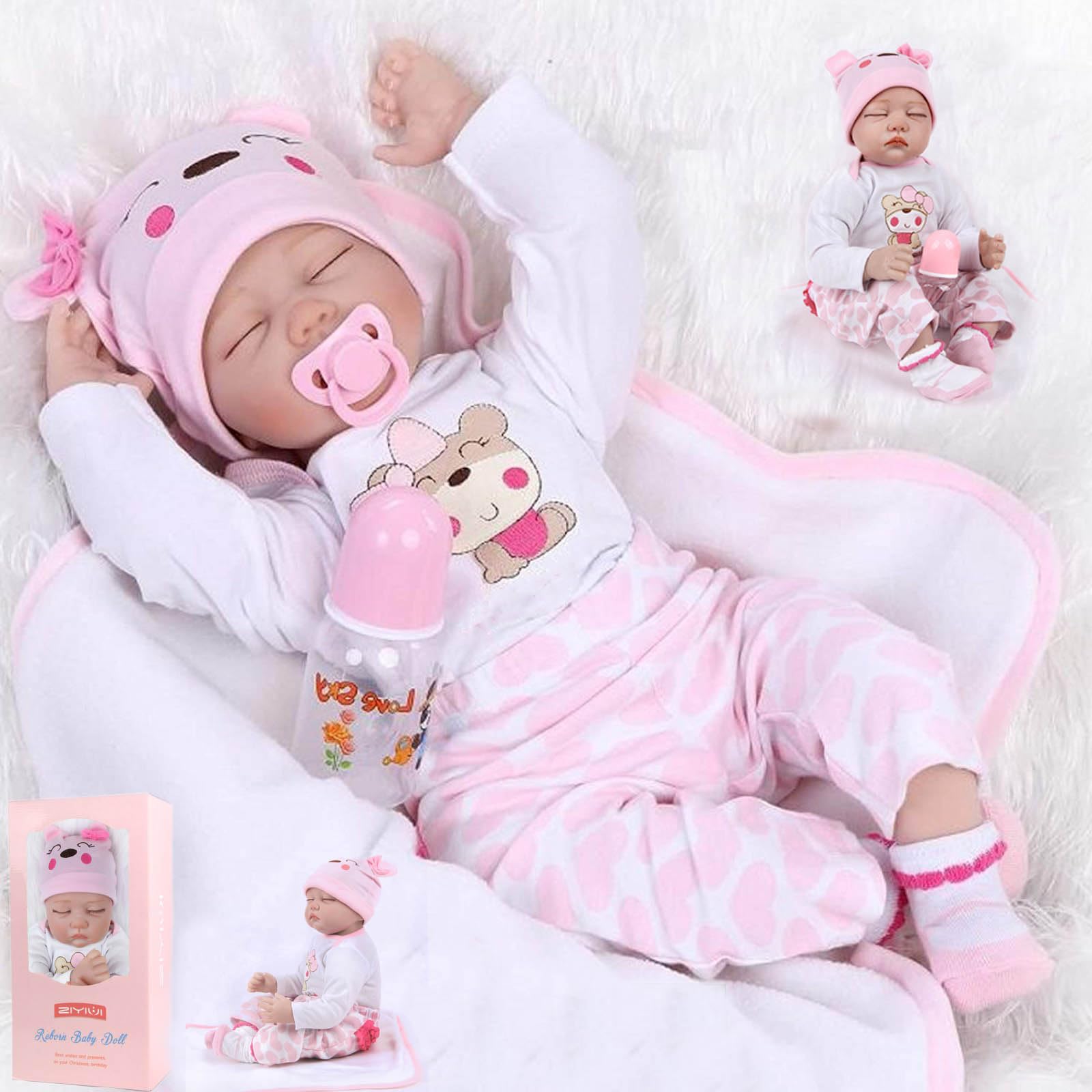 TYRUGD Reborn Dolls 22 Inch Silicone Baby Doll Handmade Soft Closed Eyes Girl Reborn Dolls Real Doll Gift Set Doll Reborn Baby Girl Birthday Gift