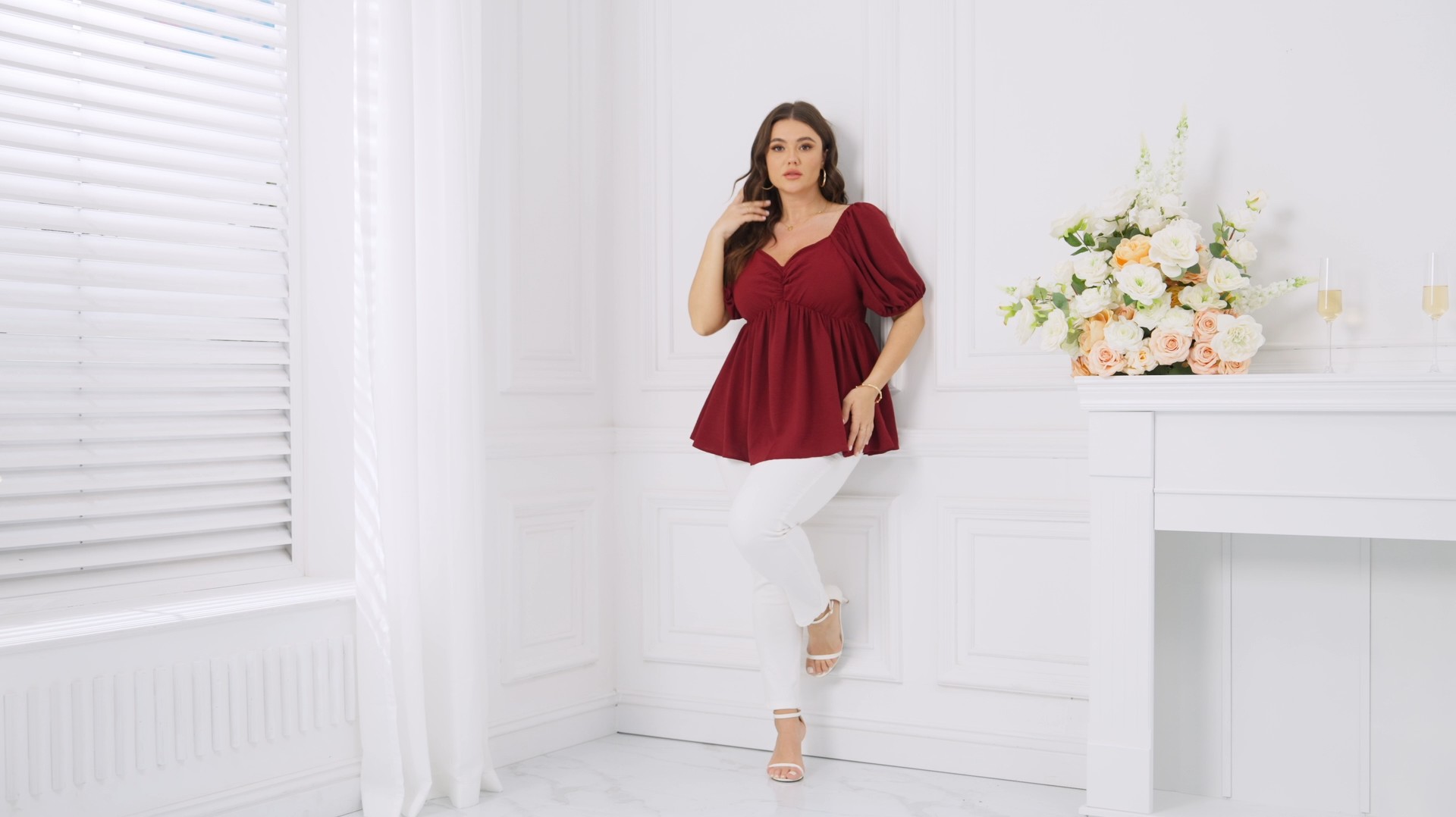SCOMCHIC Women's Plus Size Peplum Top – Sweetheart Neck, Short Sleeve Babydoll Blouse With Front Ruching (100% Polyester)