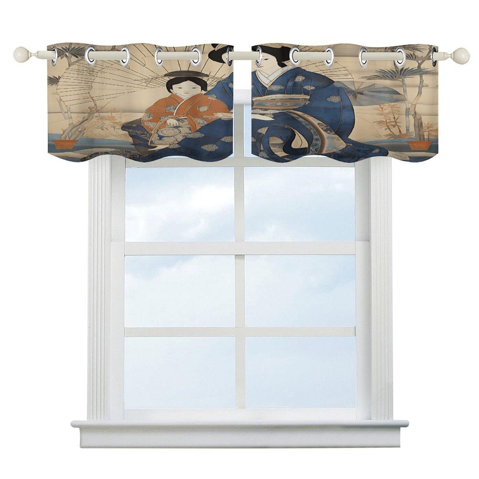 Fekiloot Style Japanese Art Short Curtains Valance Curtain
