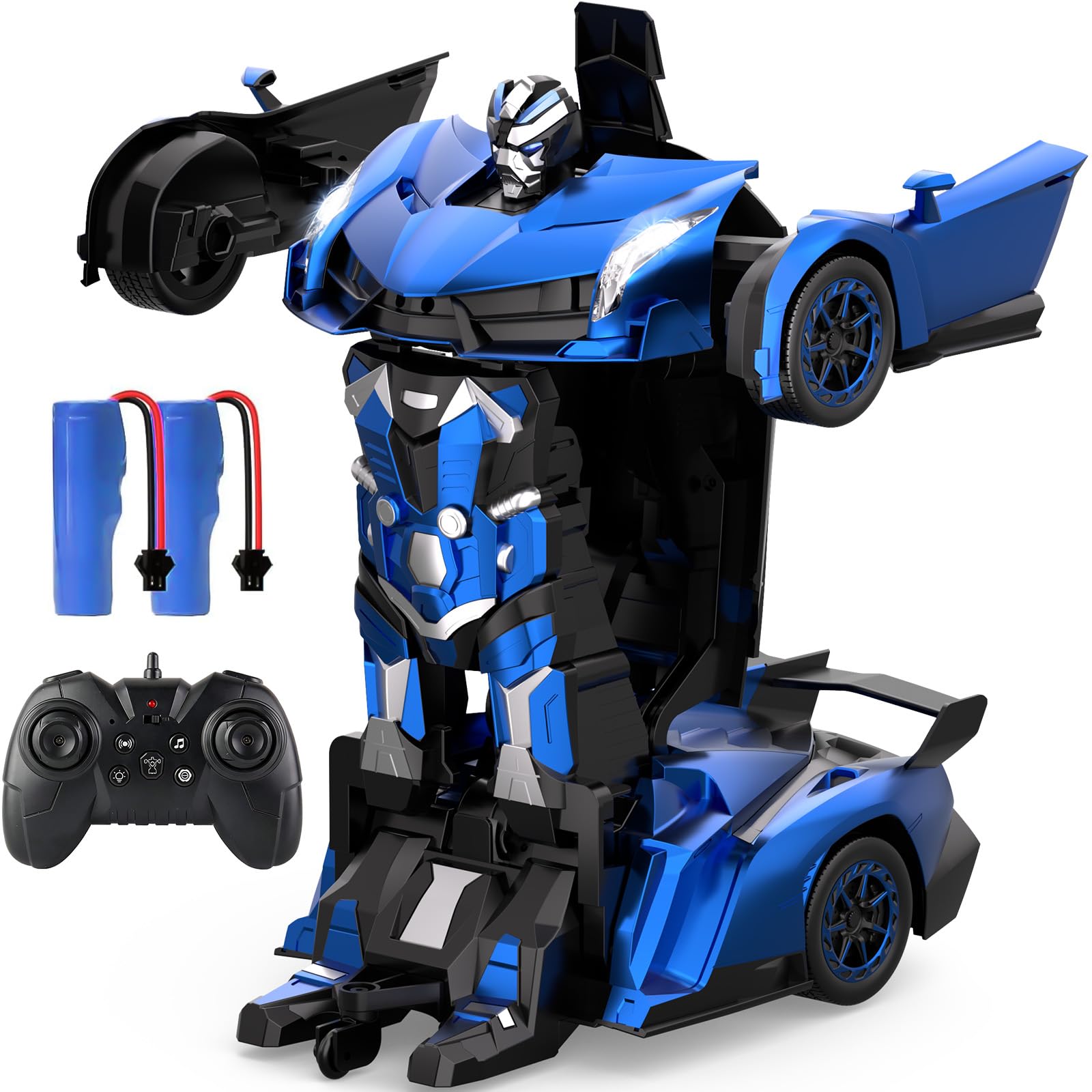 YONCHER Transform Remote Control Car, 1:12 Big Size Transform RC Cars Robot, 2-in-1 Robot Car Toy with Music and Light, Gesture Sensing, 360° Automatic Deformation, for Boys and Girls