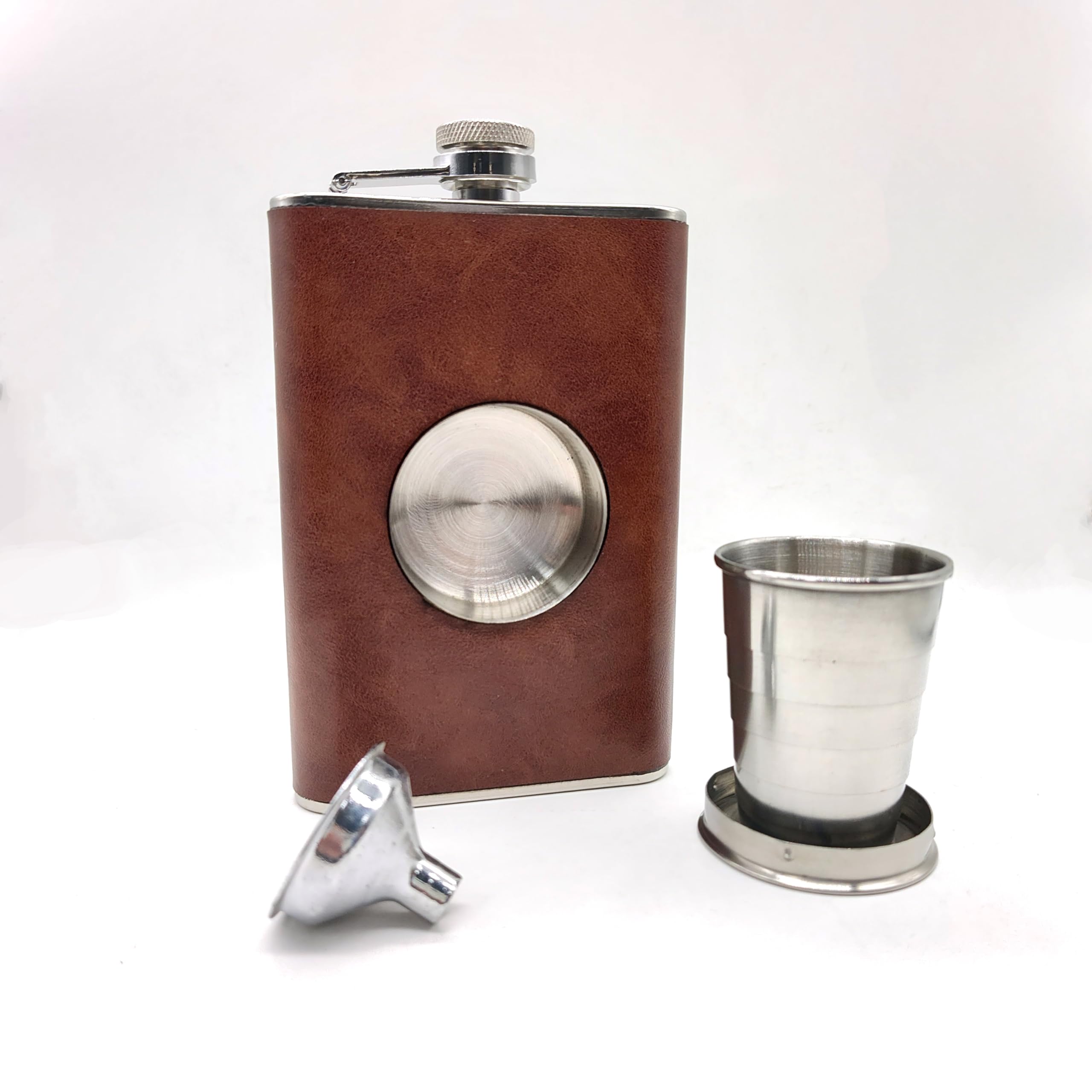 CNFLASK Stainless Steel 8oz Shot Flask Hip Flask With Built in Collapsible Cup (Deep Brown)
