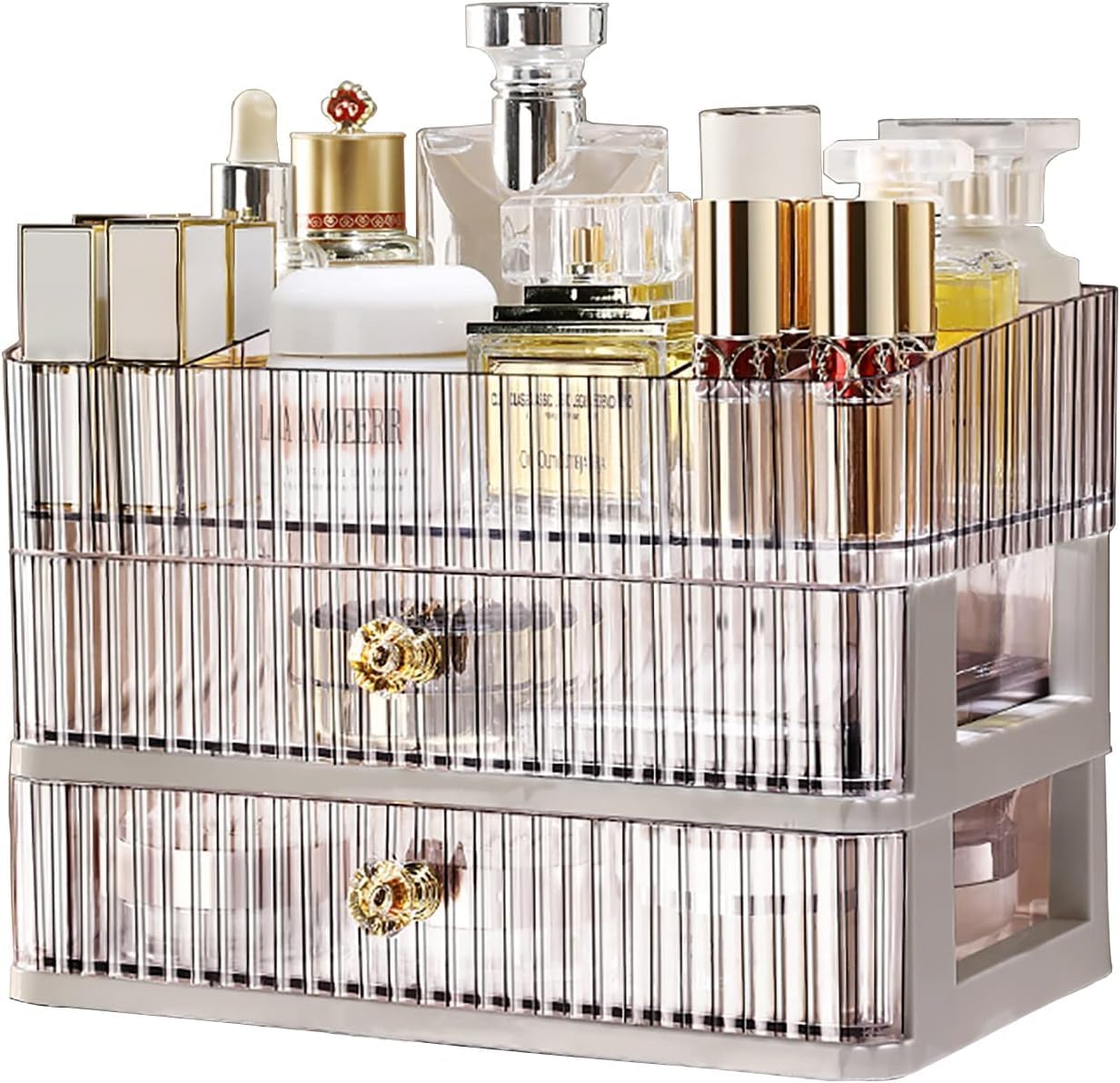 YHK Makeup and Skincare Organizer for Vanity, Stackable Drawer Boxes for Dresser Counter Cosmetic Display Room Decor, Bathroom Countertop Organizers and Storage (2 Drawer)